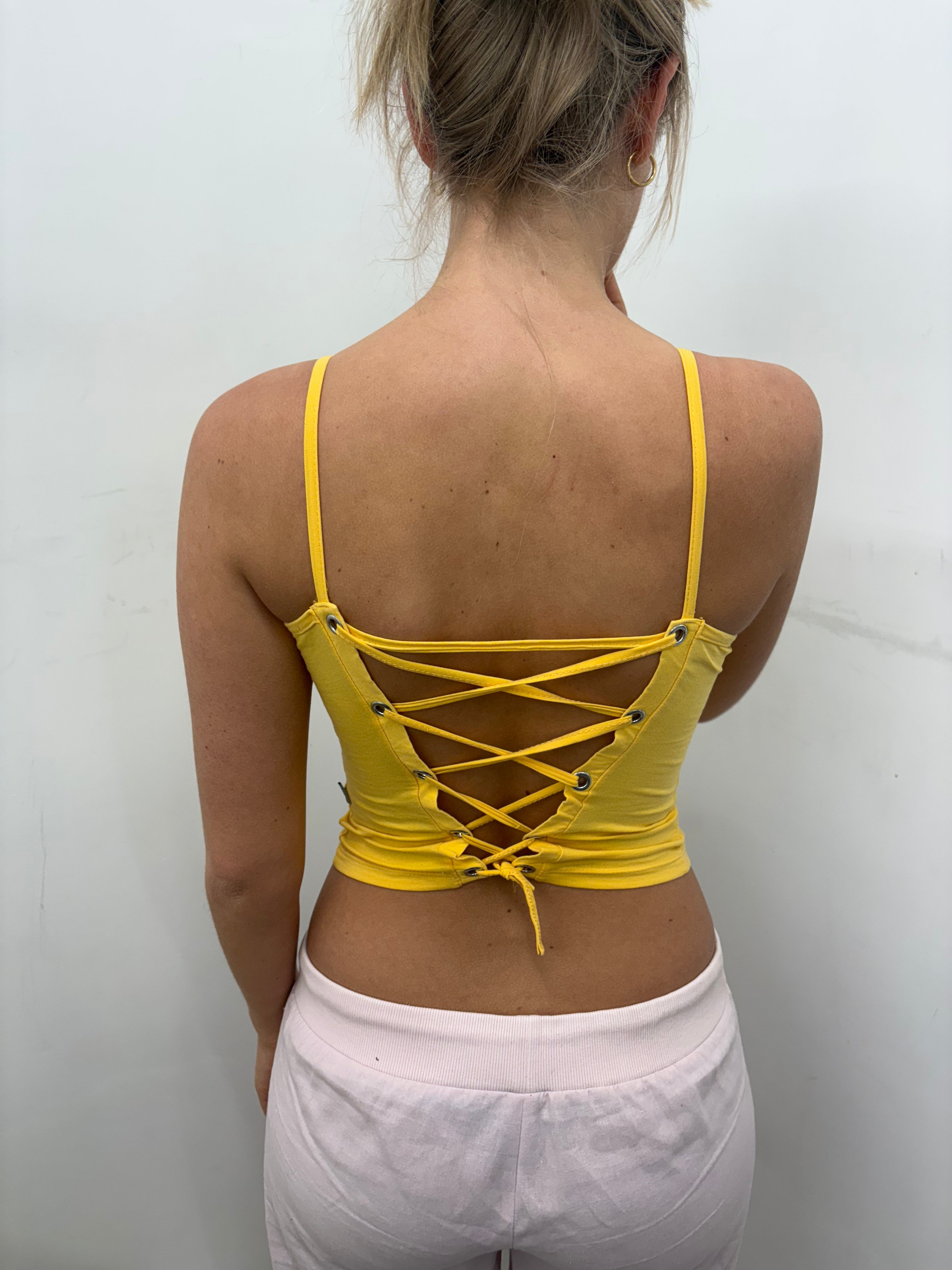 Yellow Playboy Lace-Up Back Cami