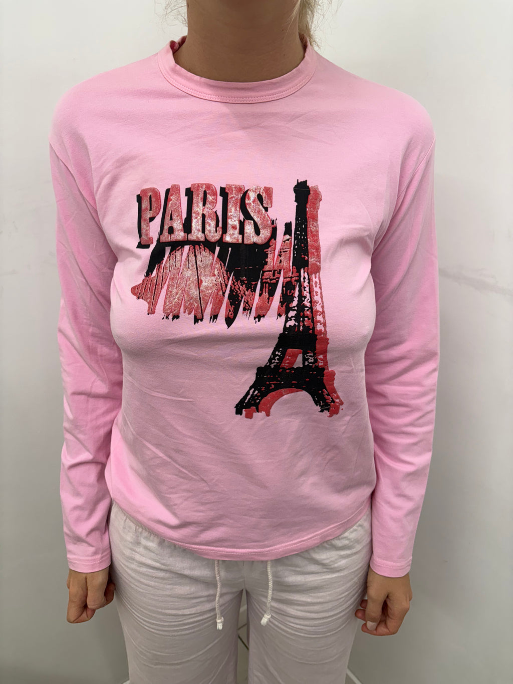 Pink Paris Eiffel Tower Long Sleeve Tee