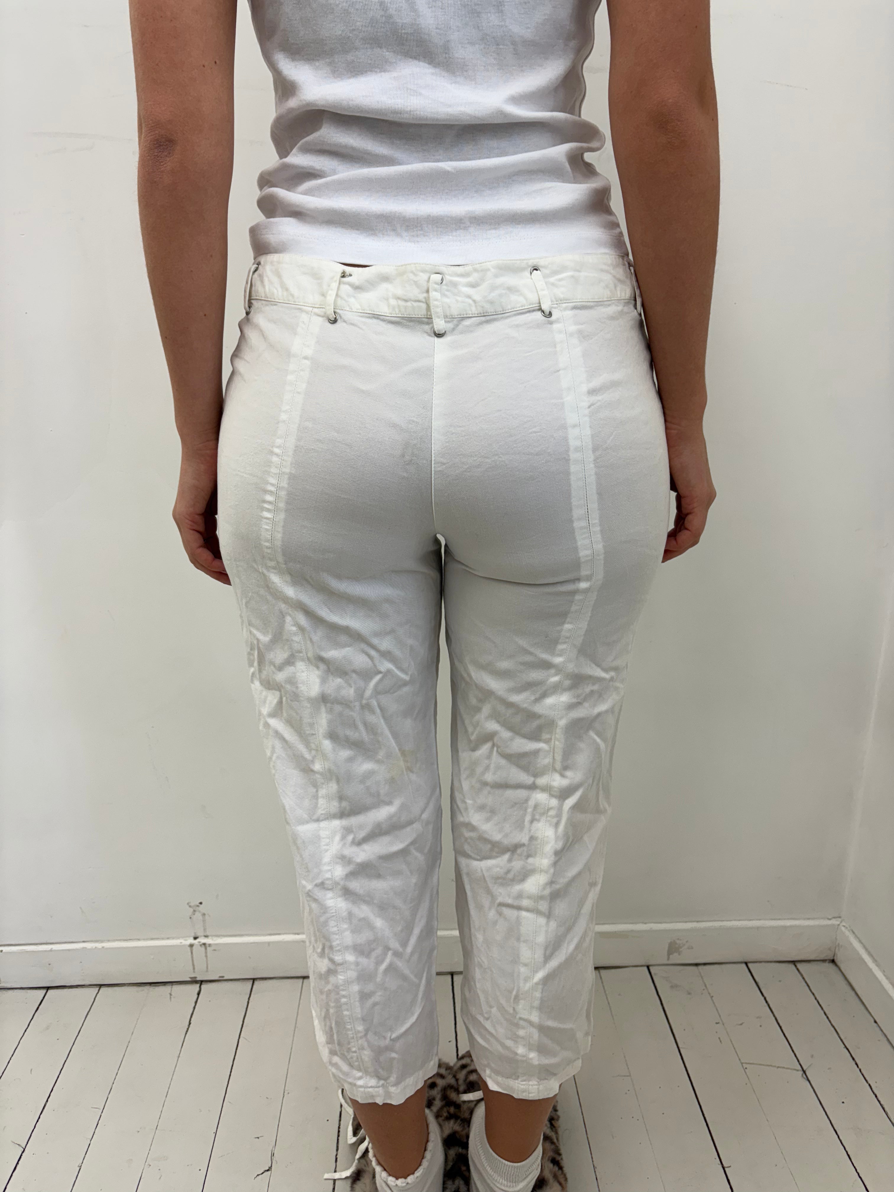 Y2K White Capri Lace-Up Pants