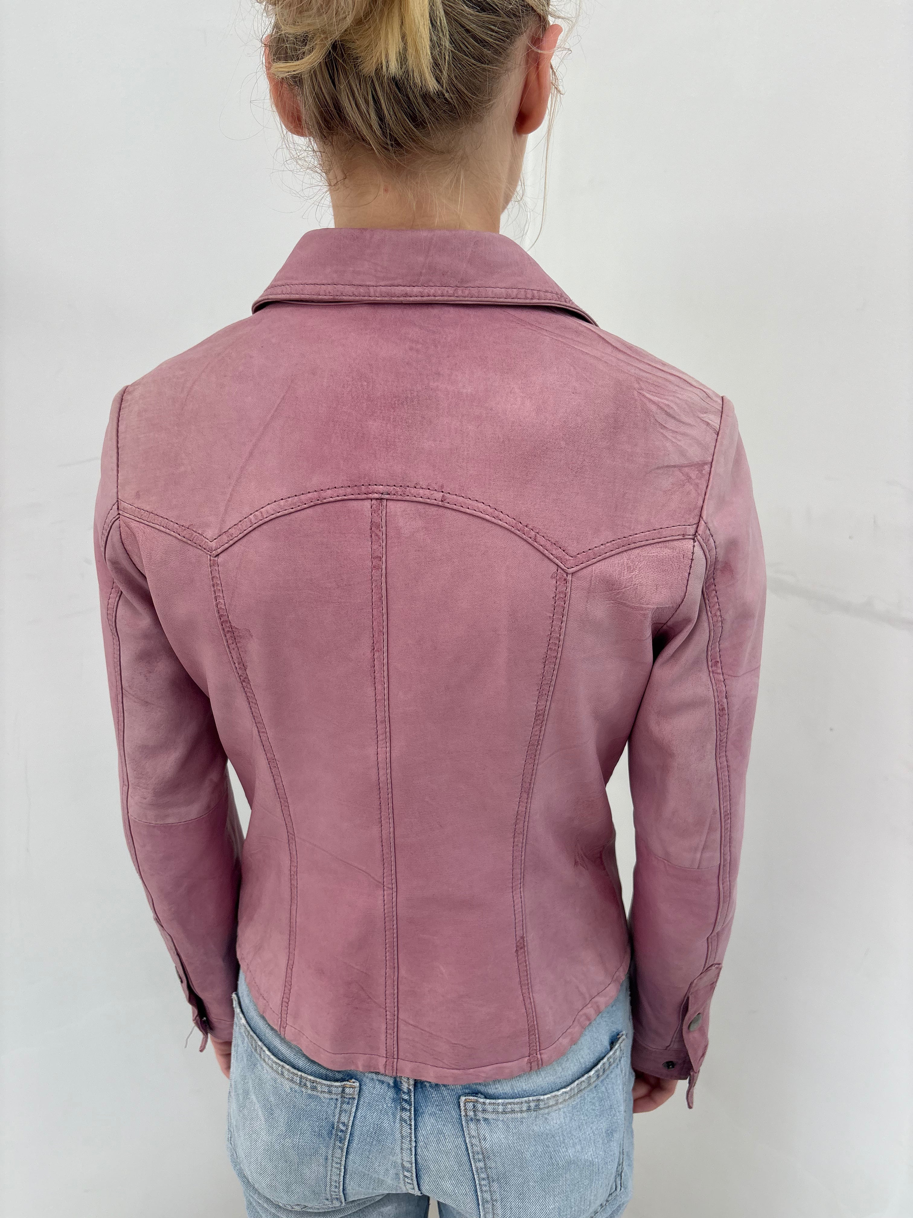 Pink Leather Snap-Button Jacket
