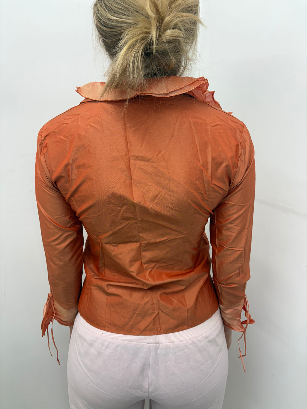 Burnt Orange Ruffled Collar Fitted Blouse