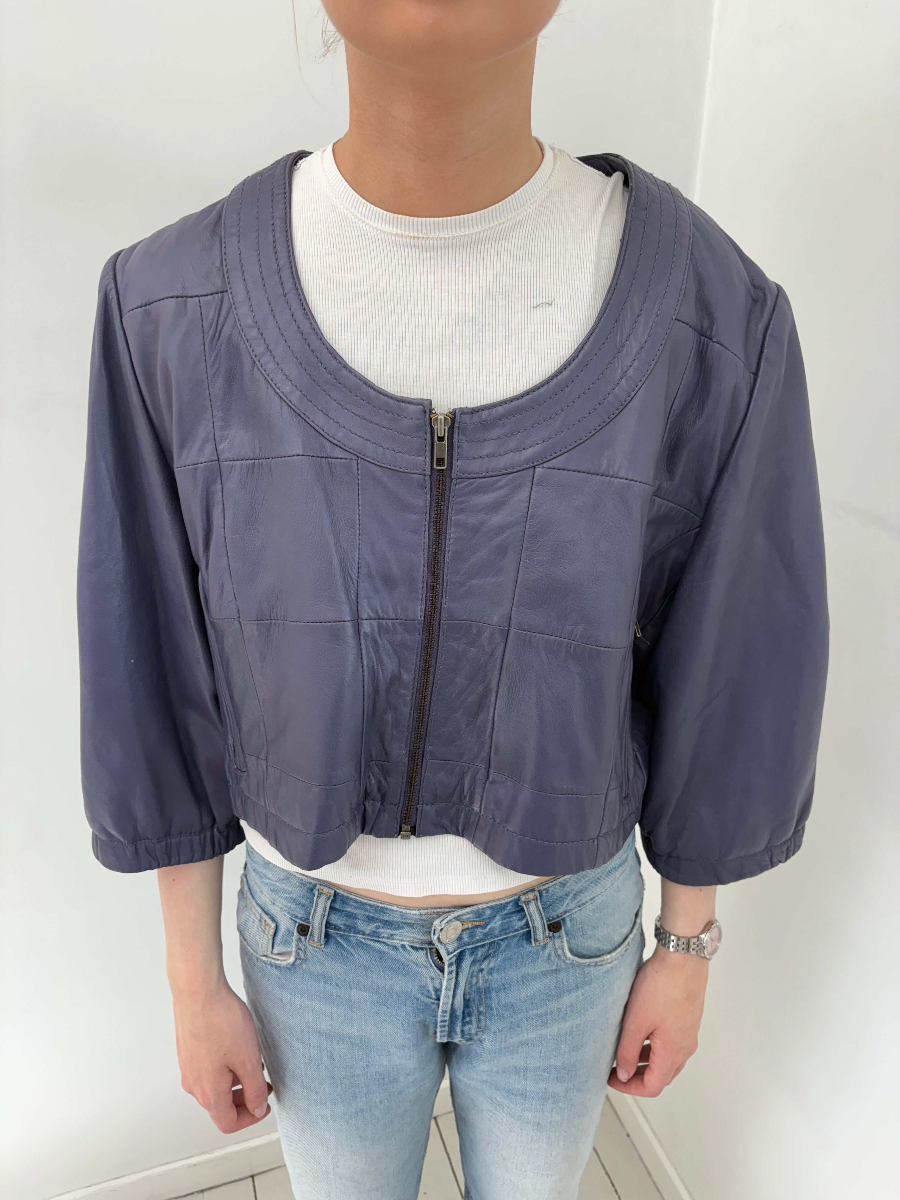 Dark purple Leather Cropped Jacket