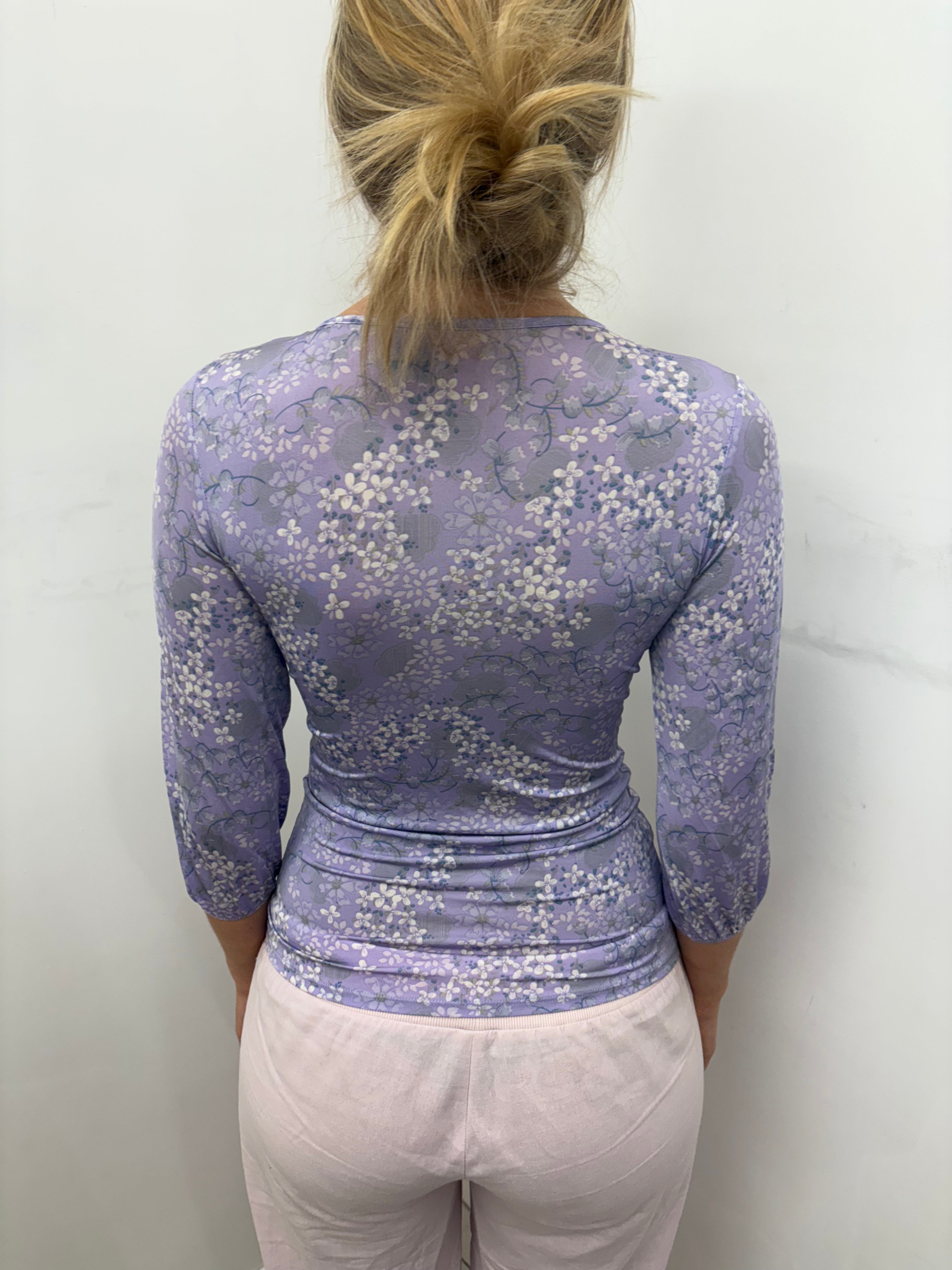Lavender Floral Sequin Trim Y2K Fitted Top