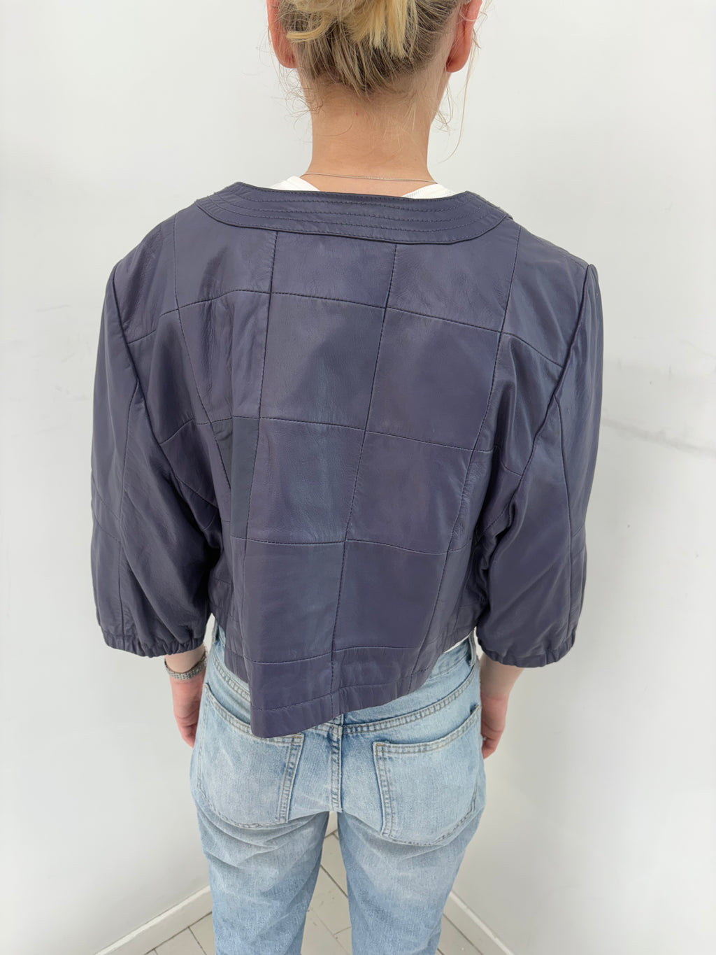 Dark purple Leather Cropped Jacket