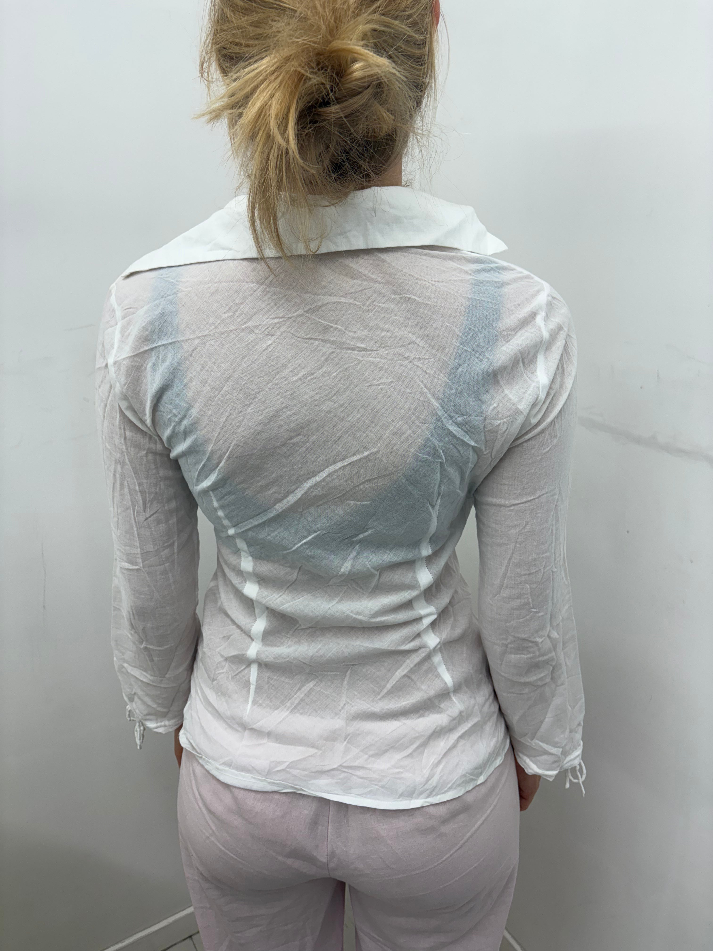 White Sheer Deep-V Tie-Front Boho Blouse