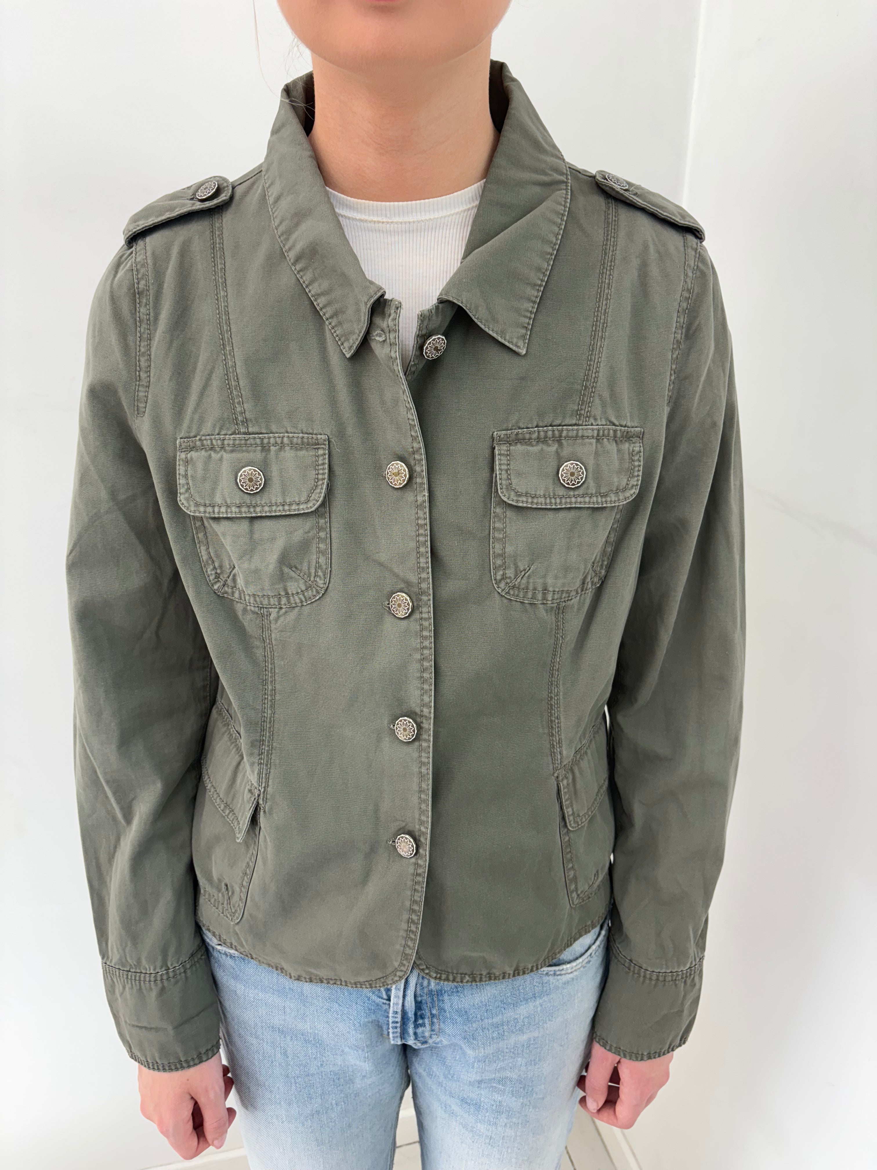 Olive Green Military Jacket with Embroidered Dragon