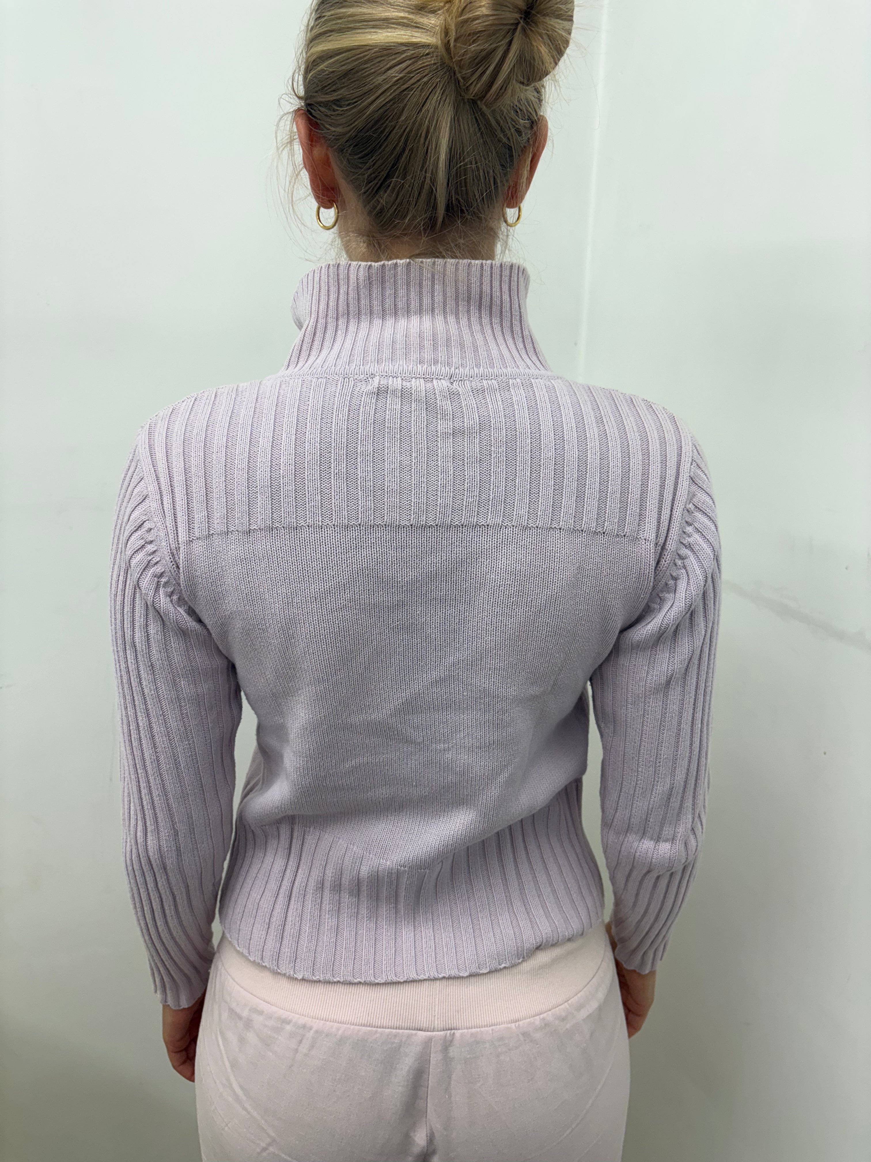 Pink Ribbed Knit Fitted Zip-Up Cardigan