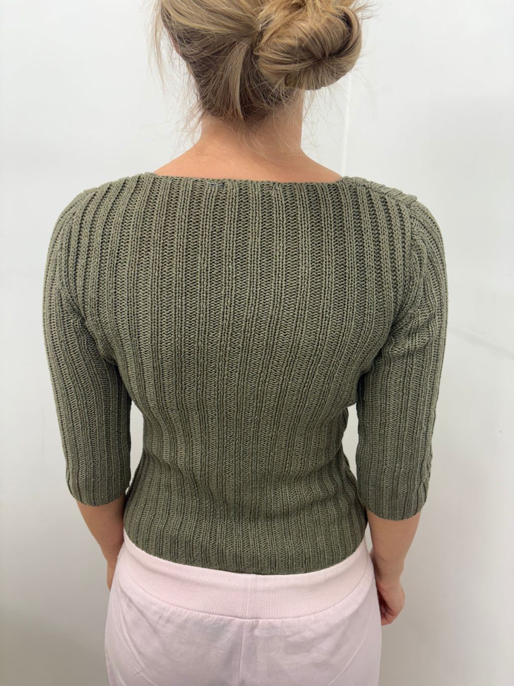 Olive Green Chunky Ribbed V-Neck Crop Sweater