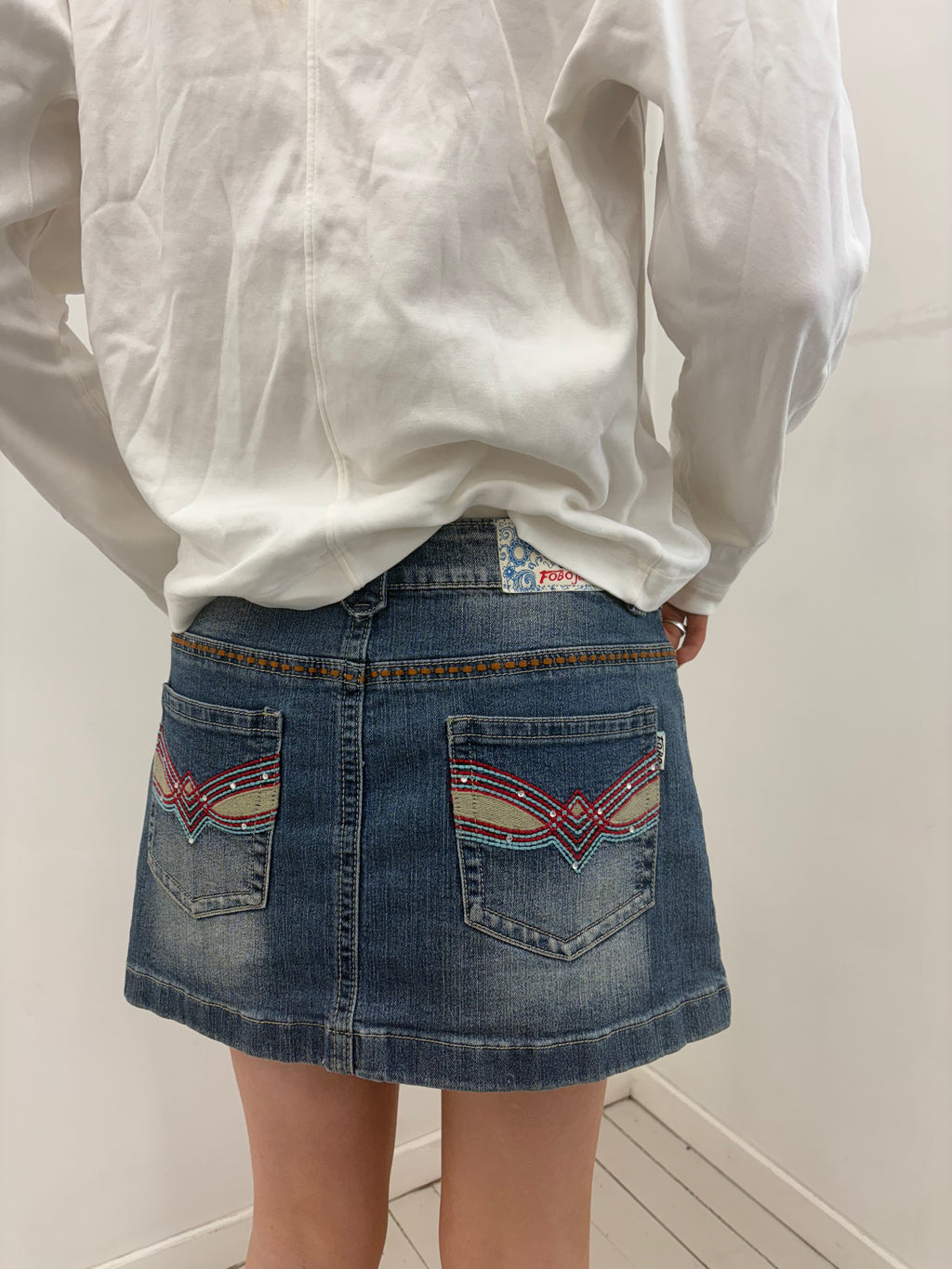 Y2K Embroidered Low Rise Denim Mini Skirt