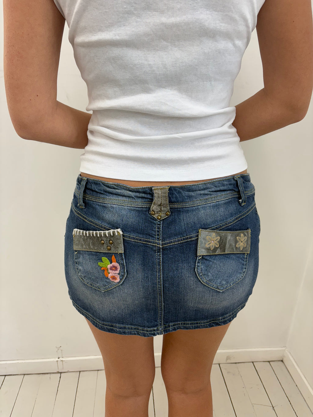 Y2K Embroidered Denim Mini Skirt