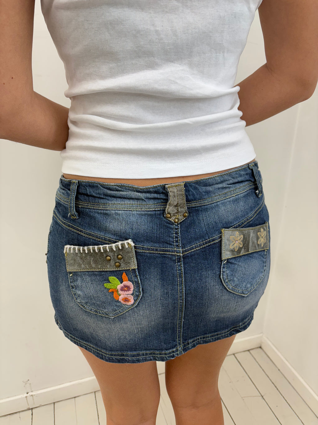 Y2K Embroidered Denim Mini Skirt