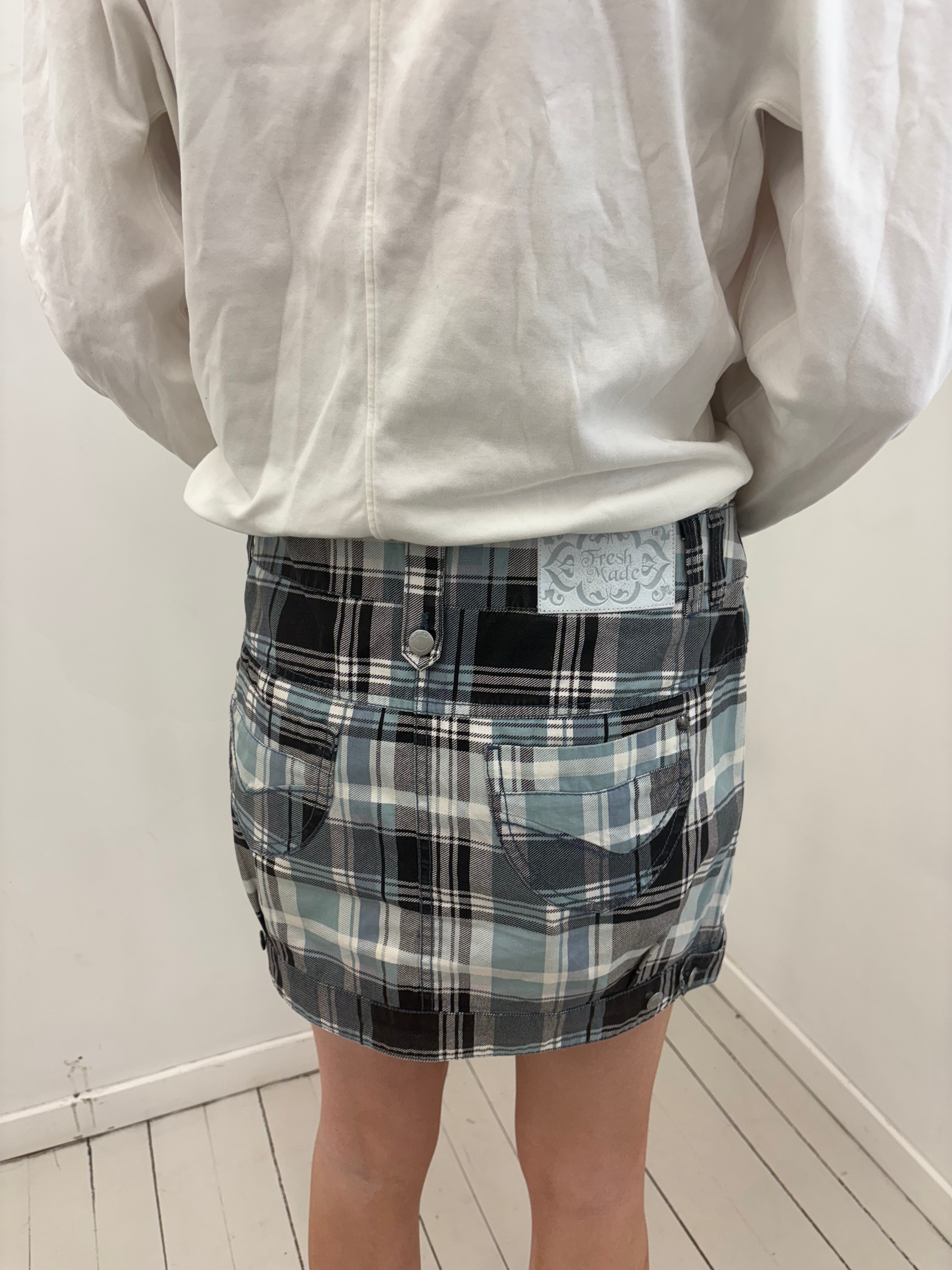Y2K Blue Grey Plaid Low Rise Mini Skirt