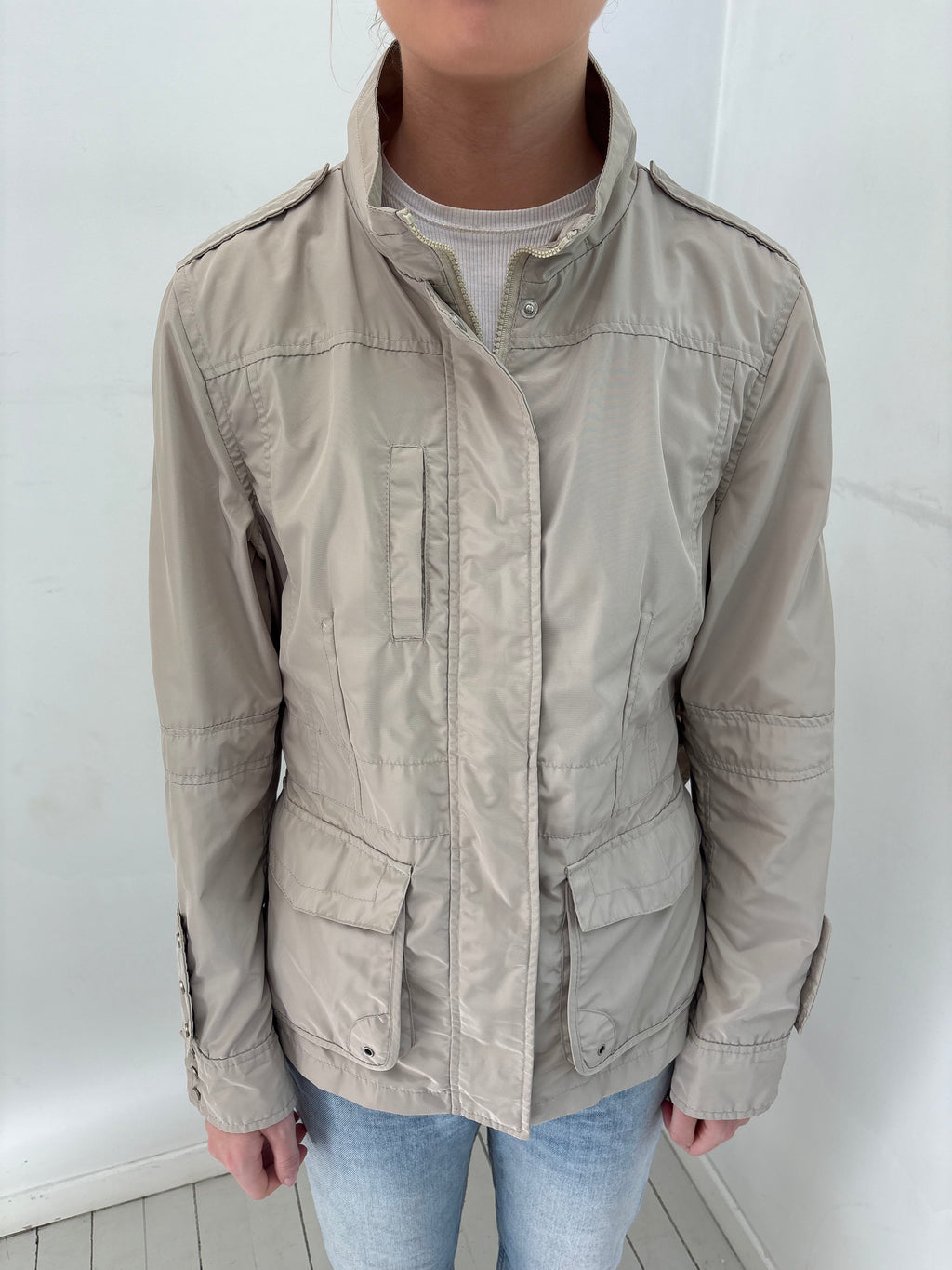Beige Belted Utility Jacket