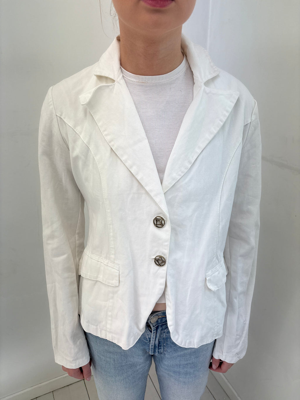 White Fitted Two-Button Blazer