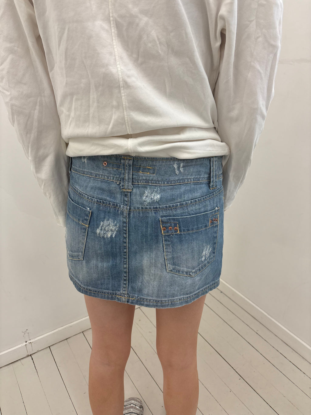 Y2K Embroidered Sequin Low Rise Denim Mini Skirt