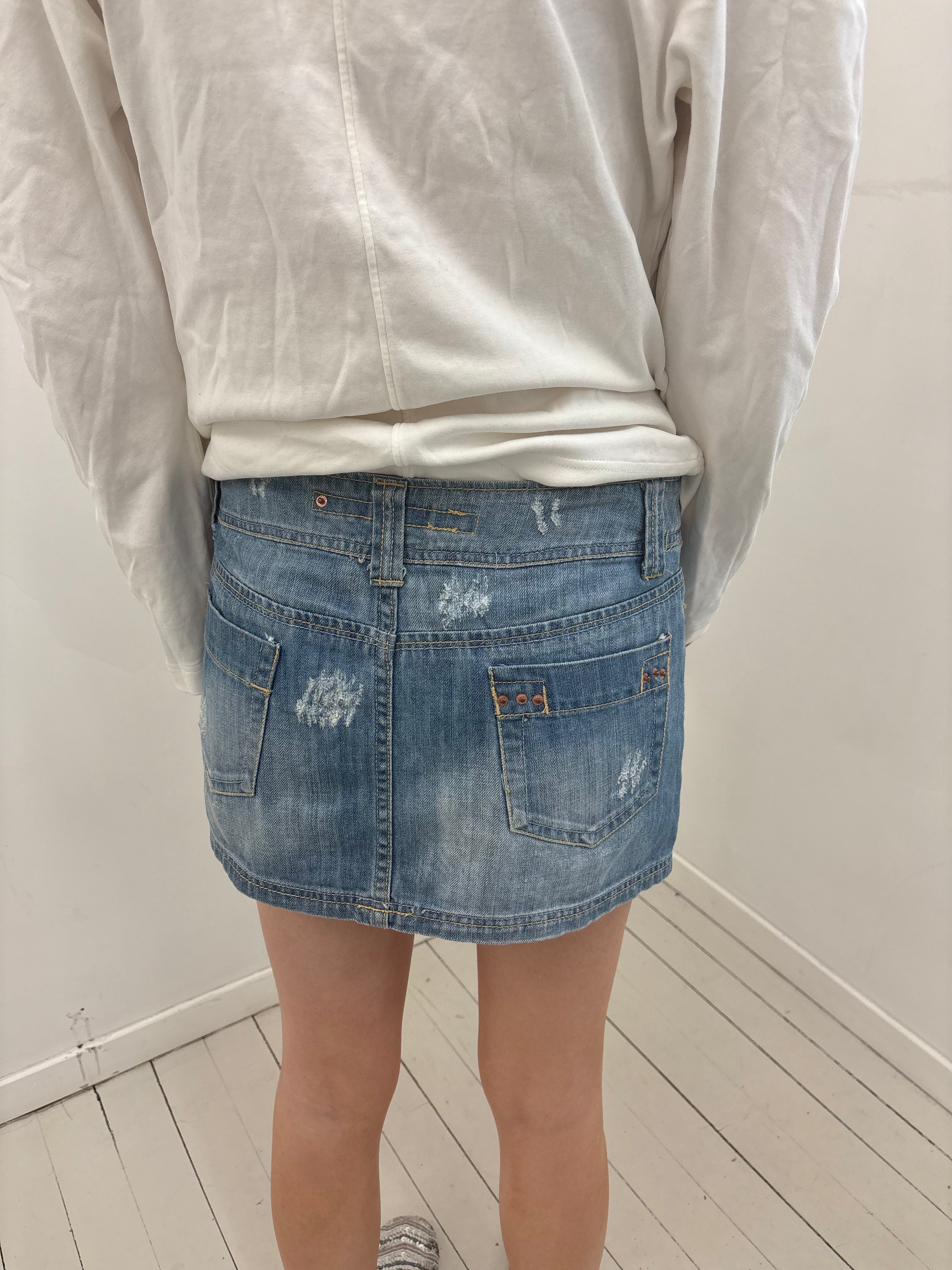 Y2K Embroidered Sequin Low Rise Denim Mini Skirt