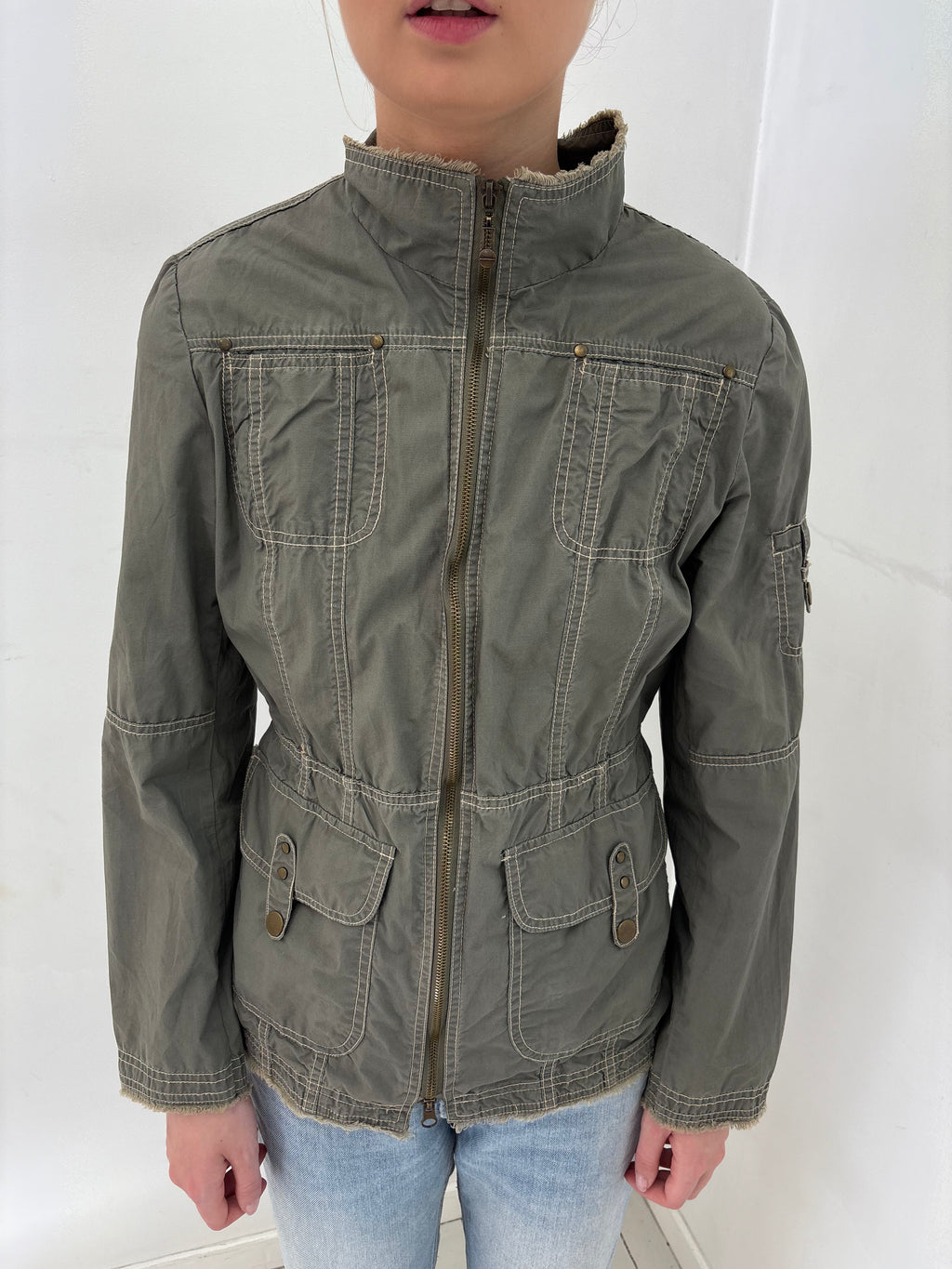 Olive Utility Jacket with Embroidered Back Patch