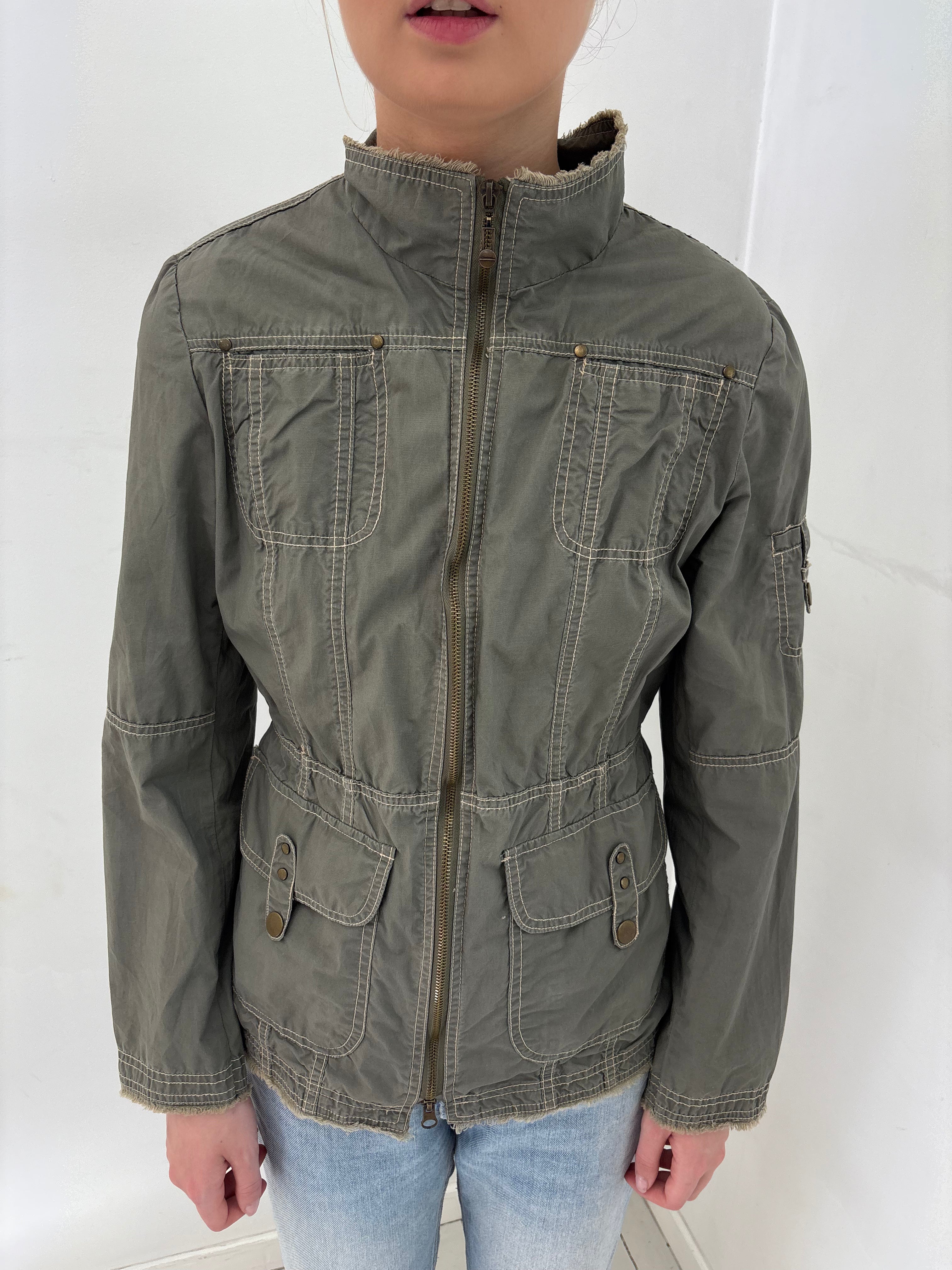 Olive Utility Jacket with Embroidered Back Patch