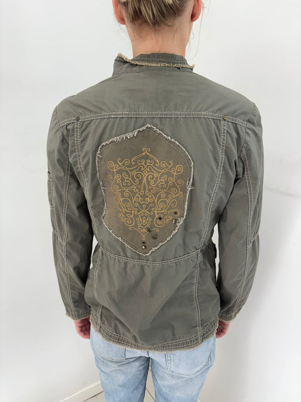 Olive Utility Jacket with Embroidered Back Patch
