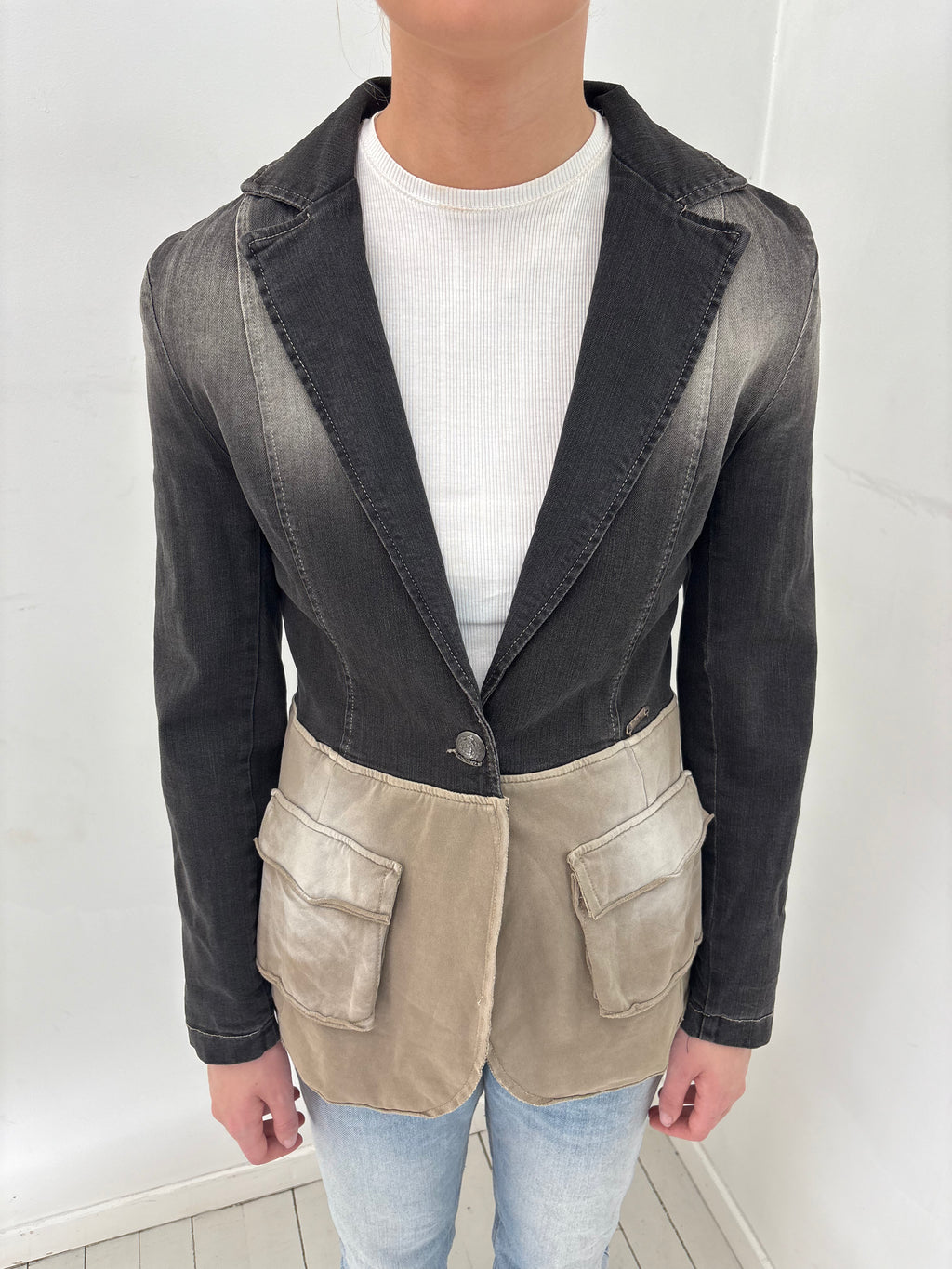 Ombre Denim Blazer with Contrast Panel