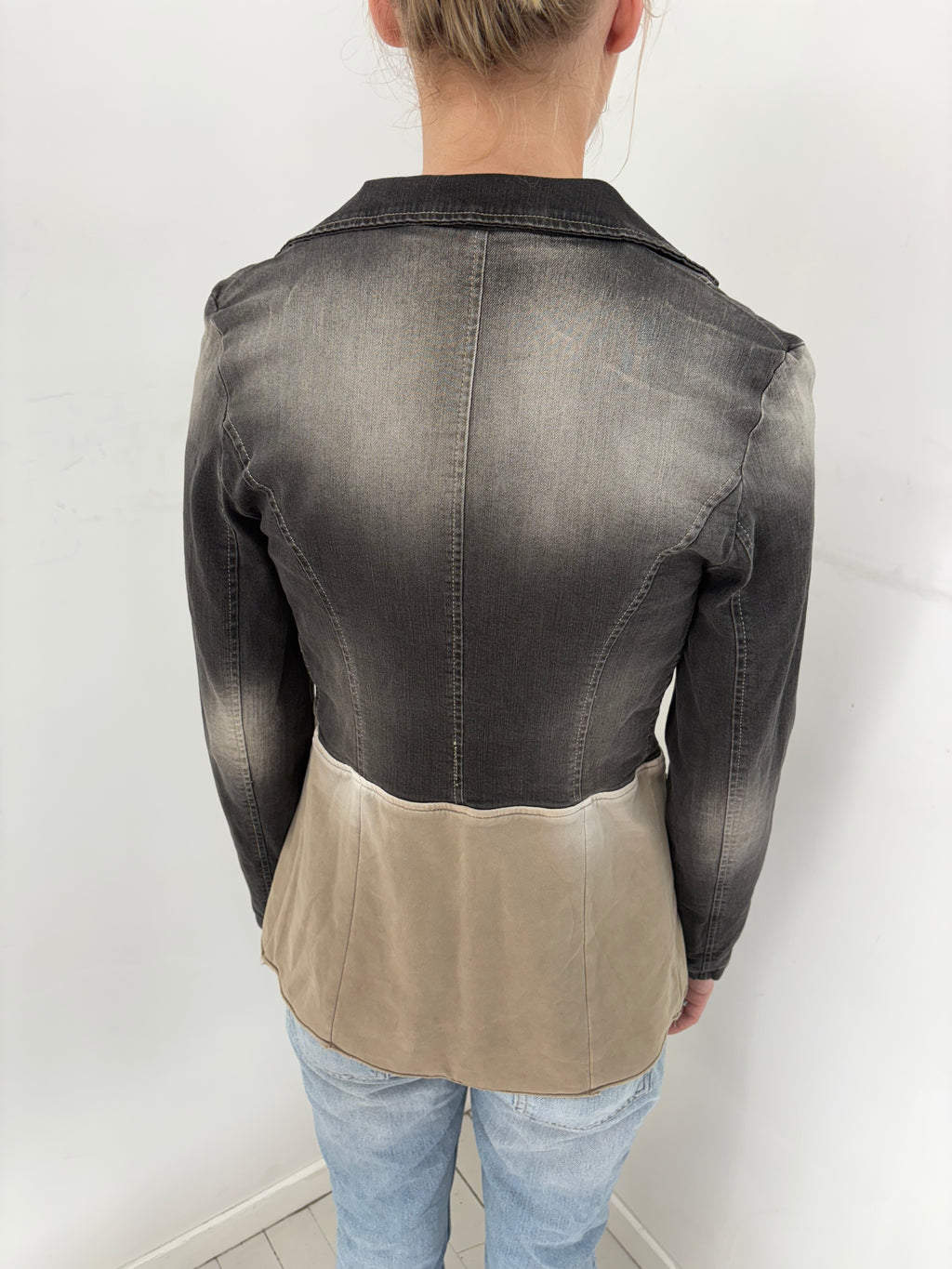 Ombre Denim Blazer with Contrast Panel