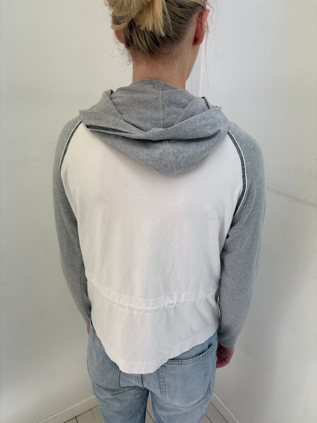 Grey & White Colorblock Zip Hoodie