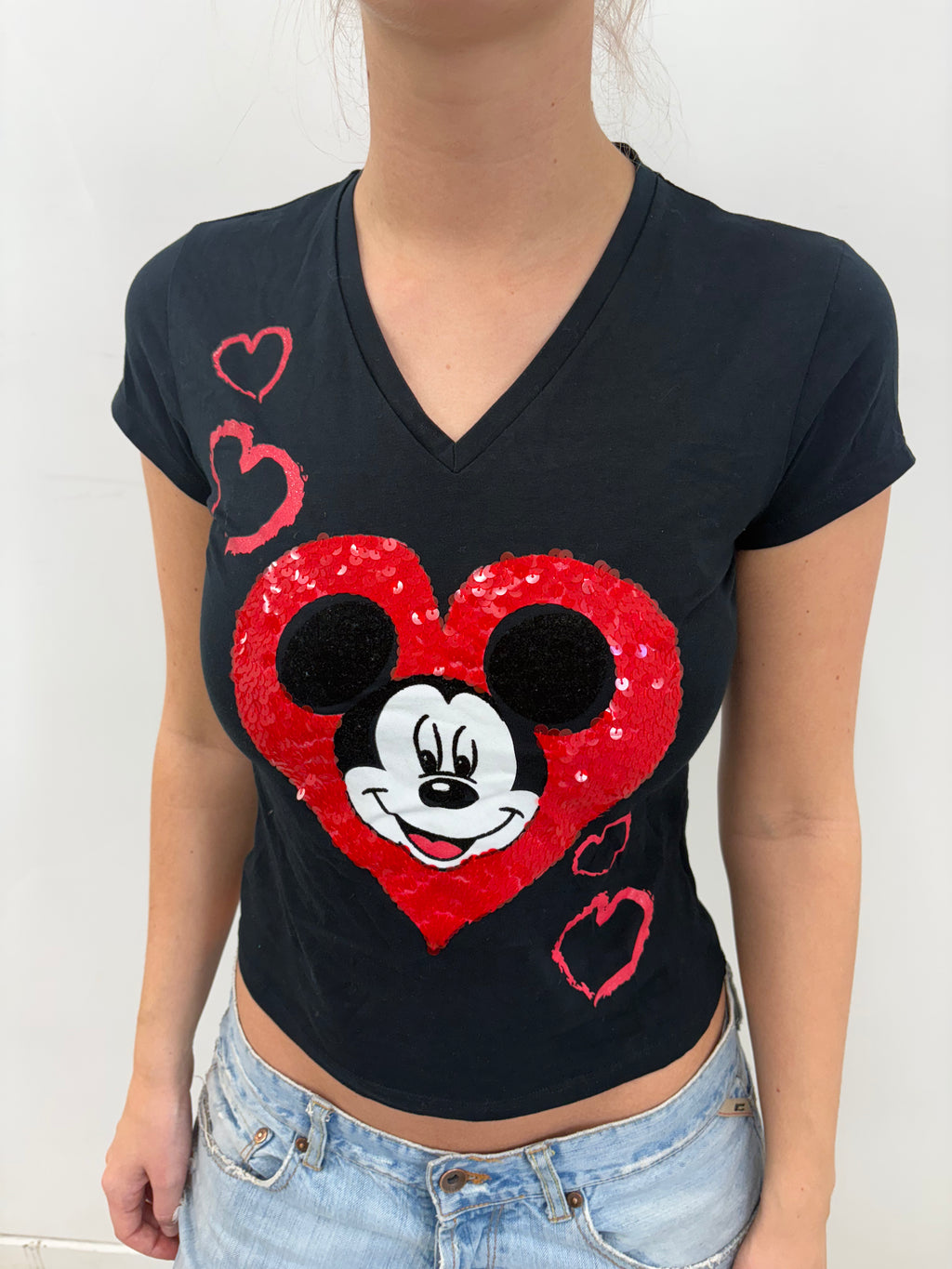 Disney Mickey Mouse Sequin Heart Fitted Tee