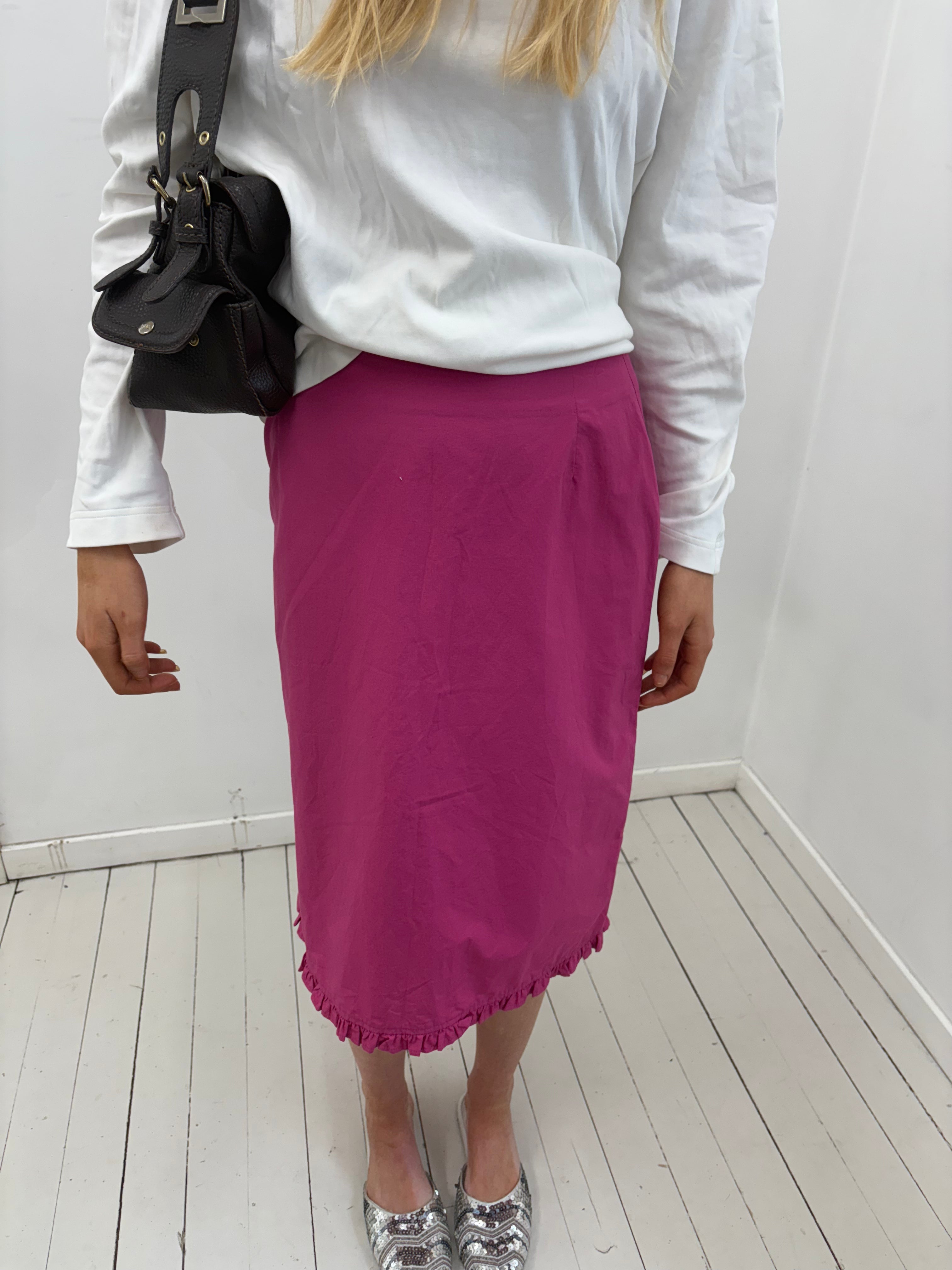 Y2K Hot Pink Ruffle Hem Midi Skirt