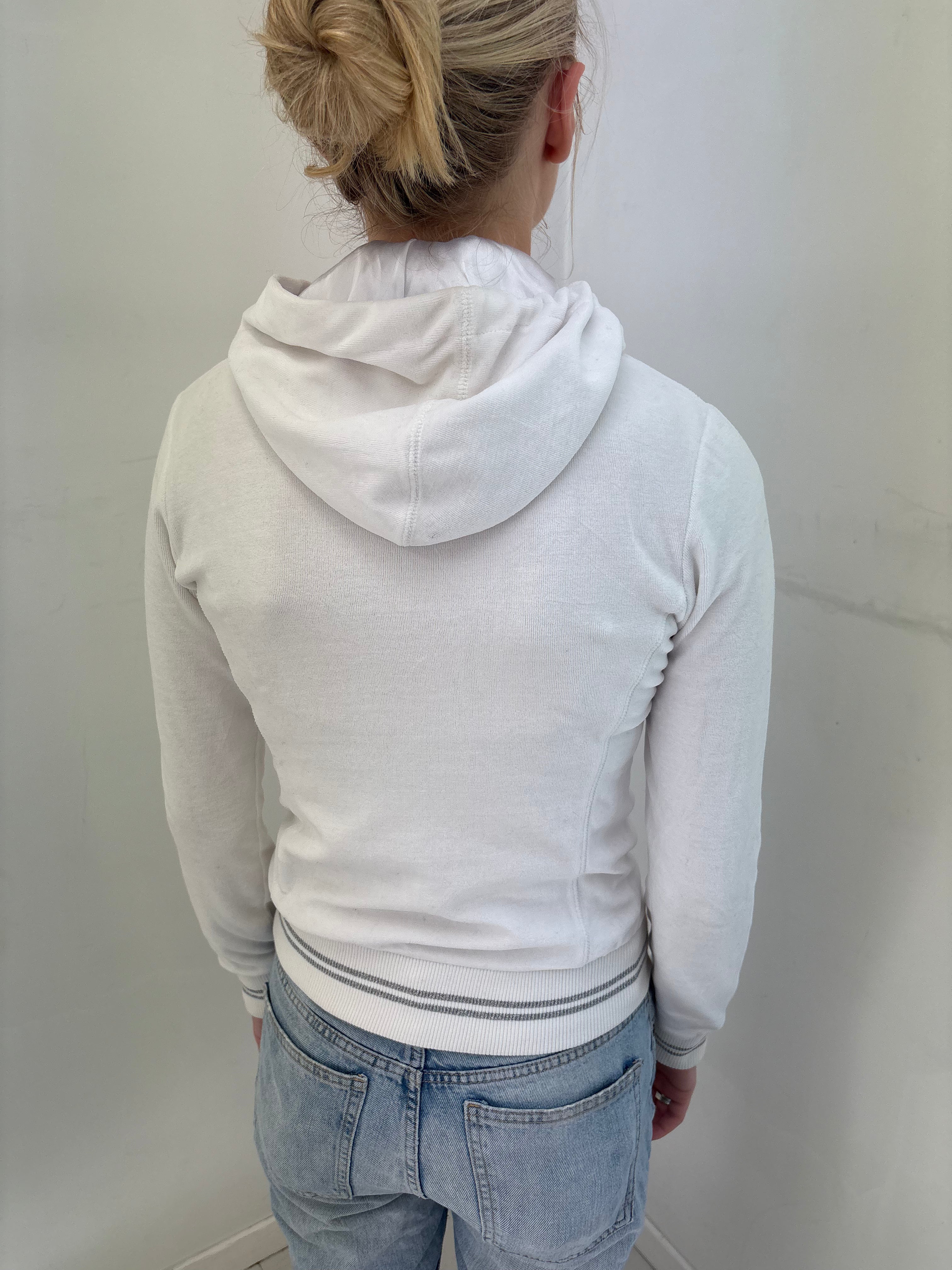 White Rhinestone Logo Zip Hoodie