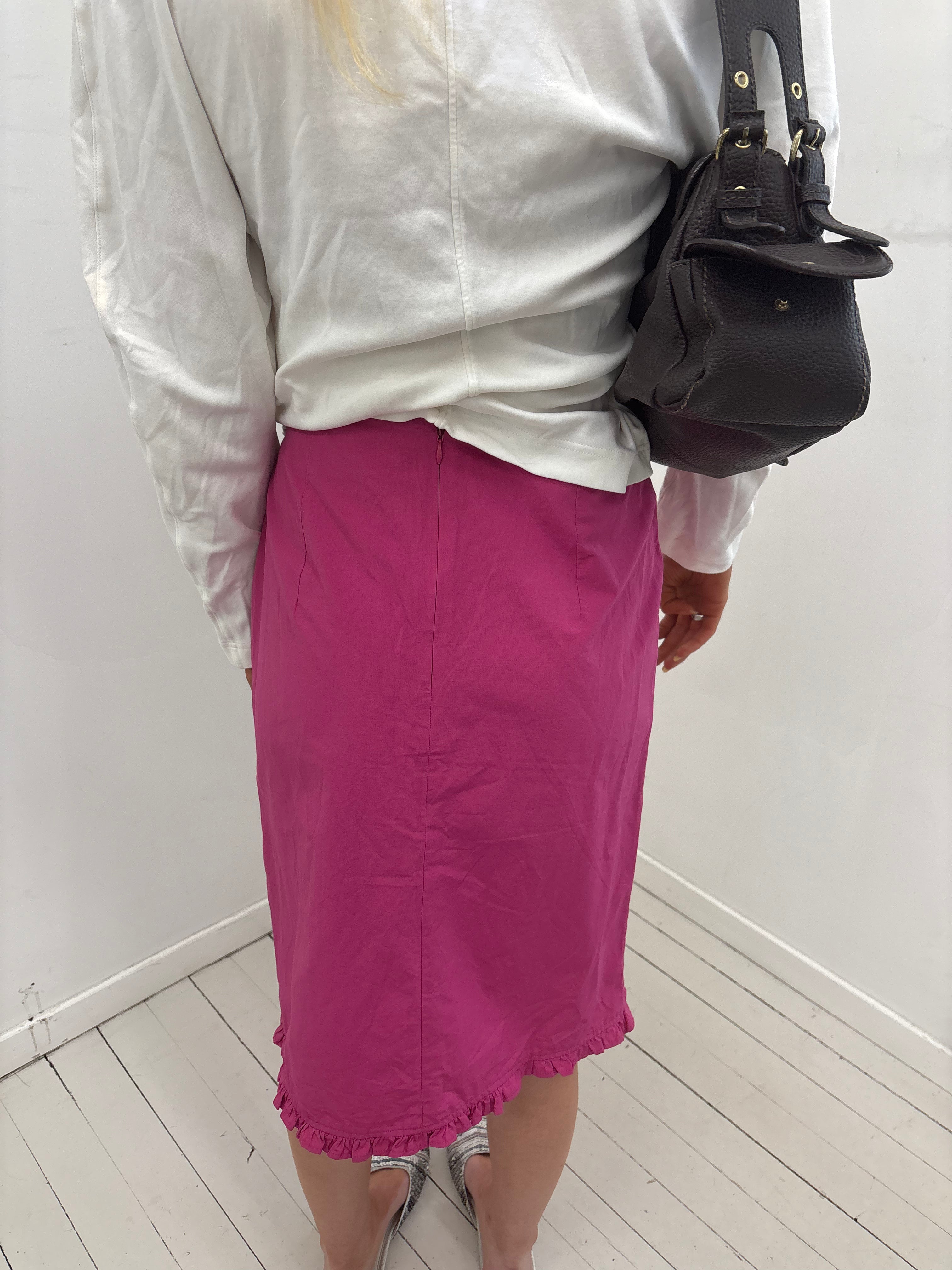 Y2K Hot Pink Ruffle Hem Midi Skirt