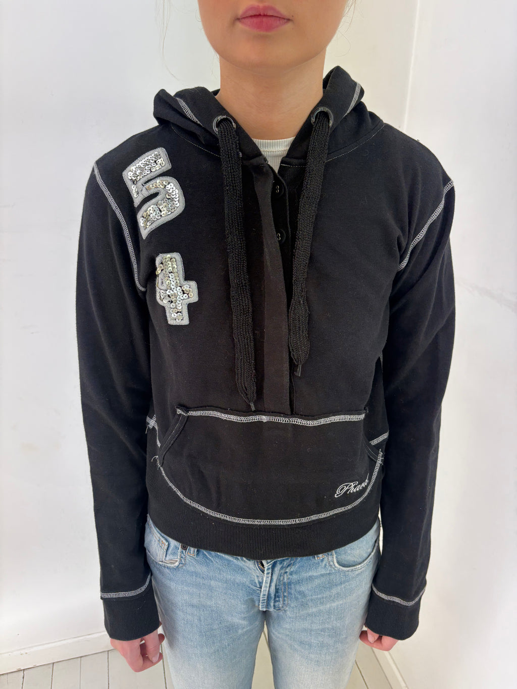 Black Sequin Number Hoodie