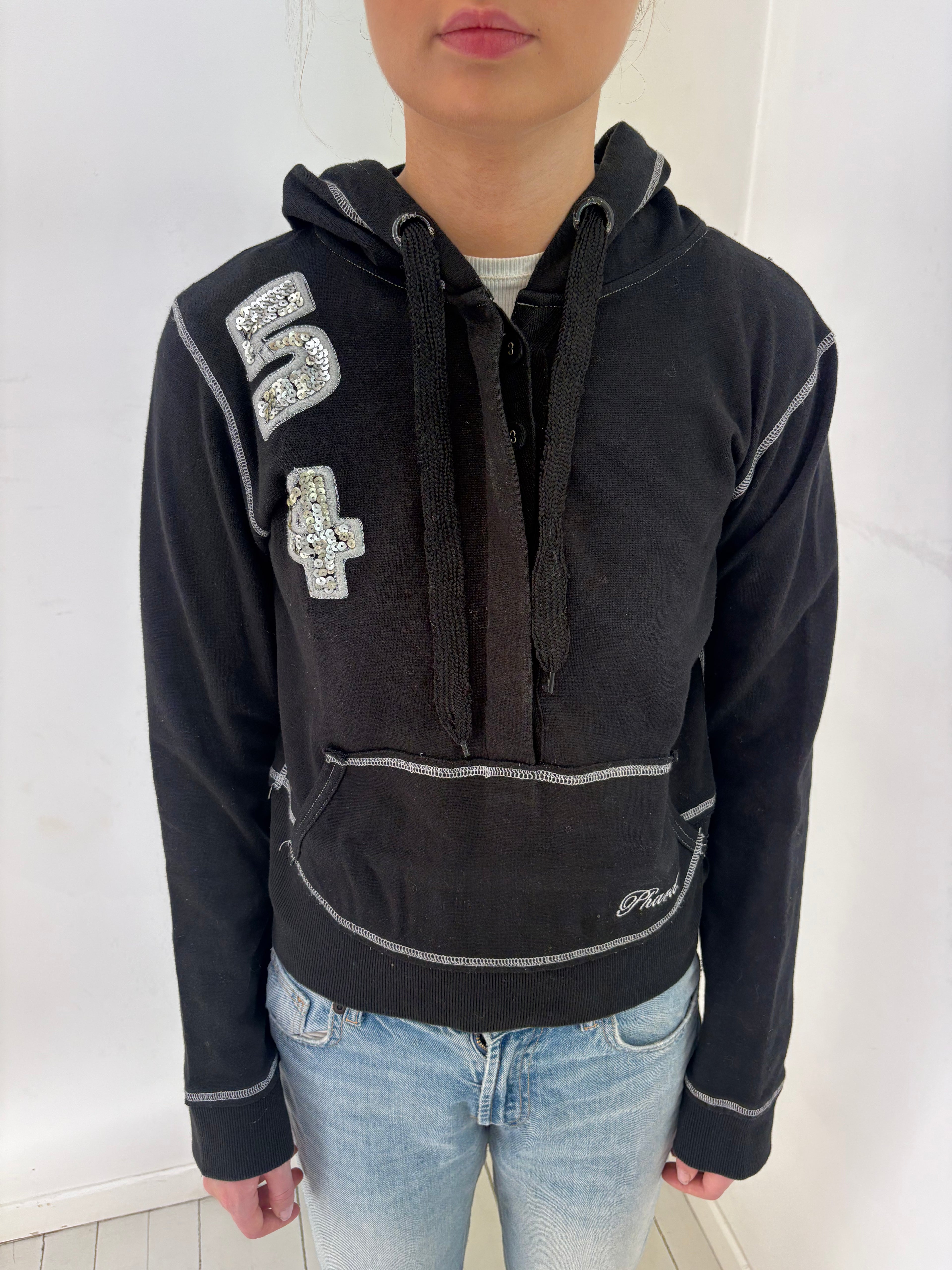 Black Sequin Number Hoodie