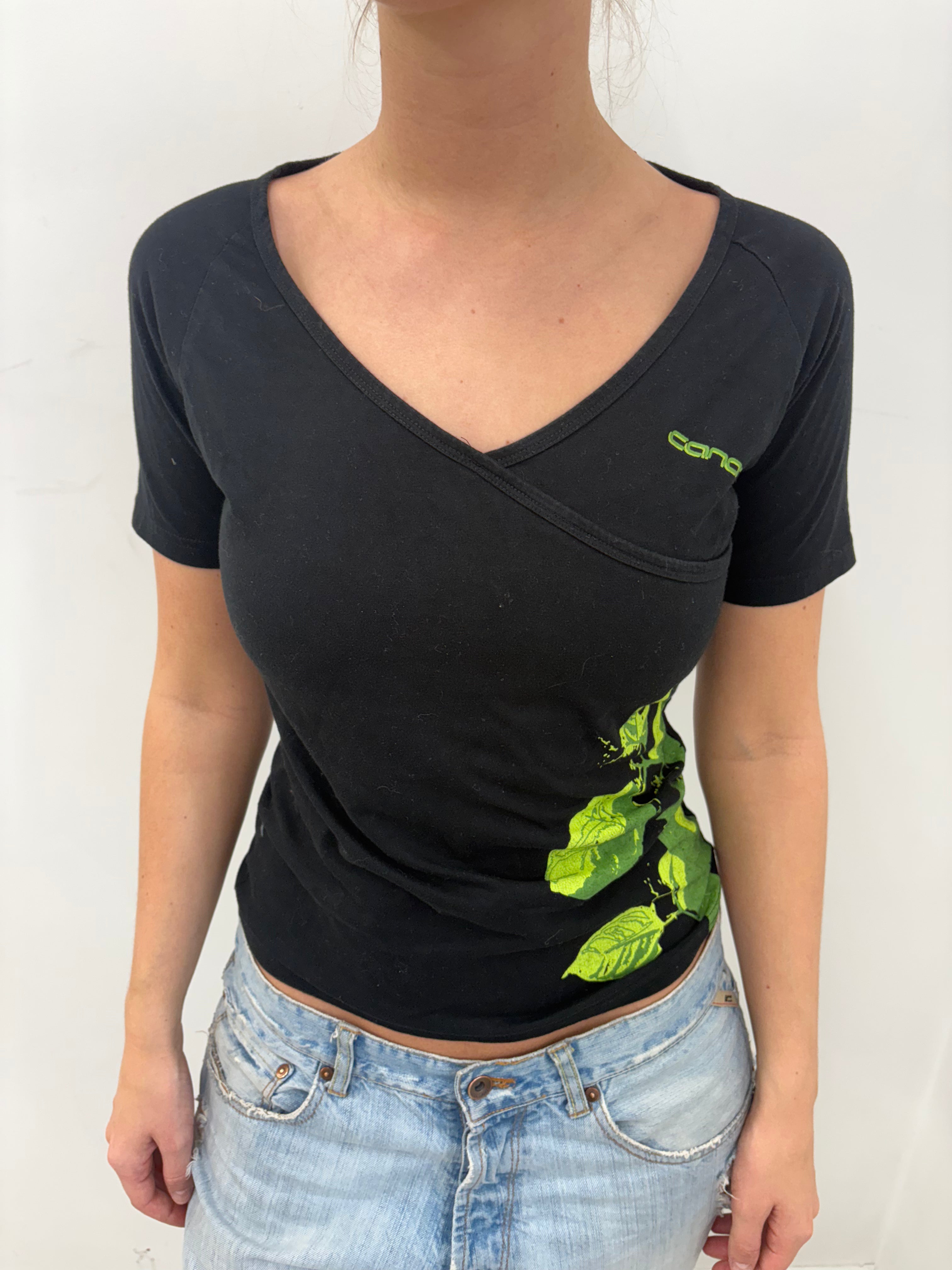 Black Wrap Style Graphic Fitted Tee