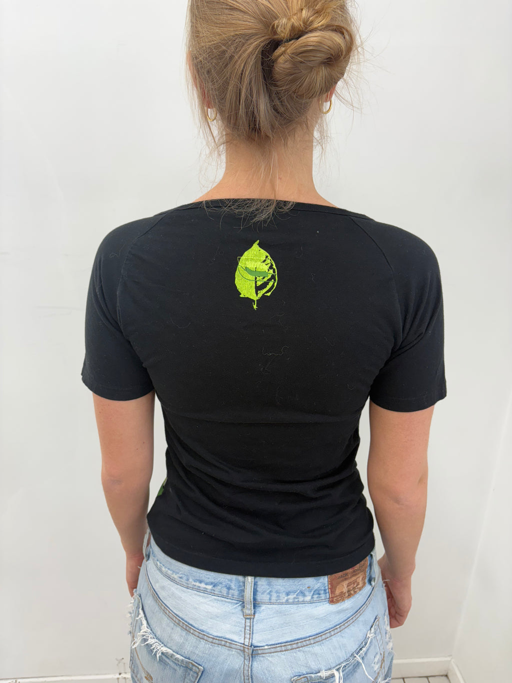 Black Wrap Style Graphic Fitted Tee