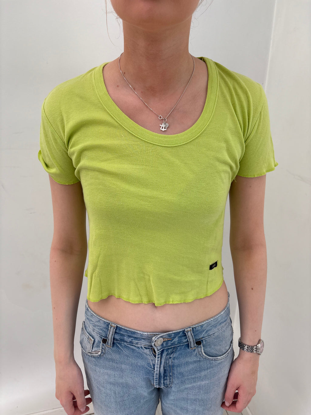 Lime Green Cropped Scoop Neck Tee
