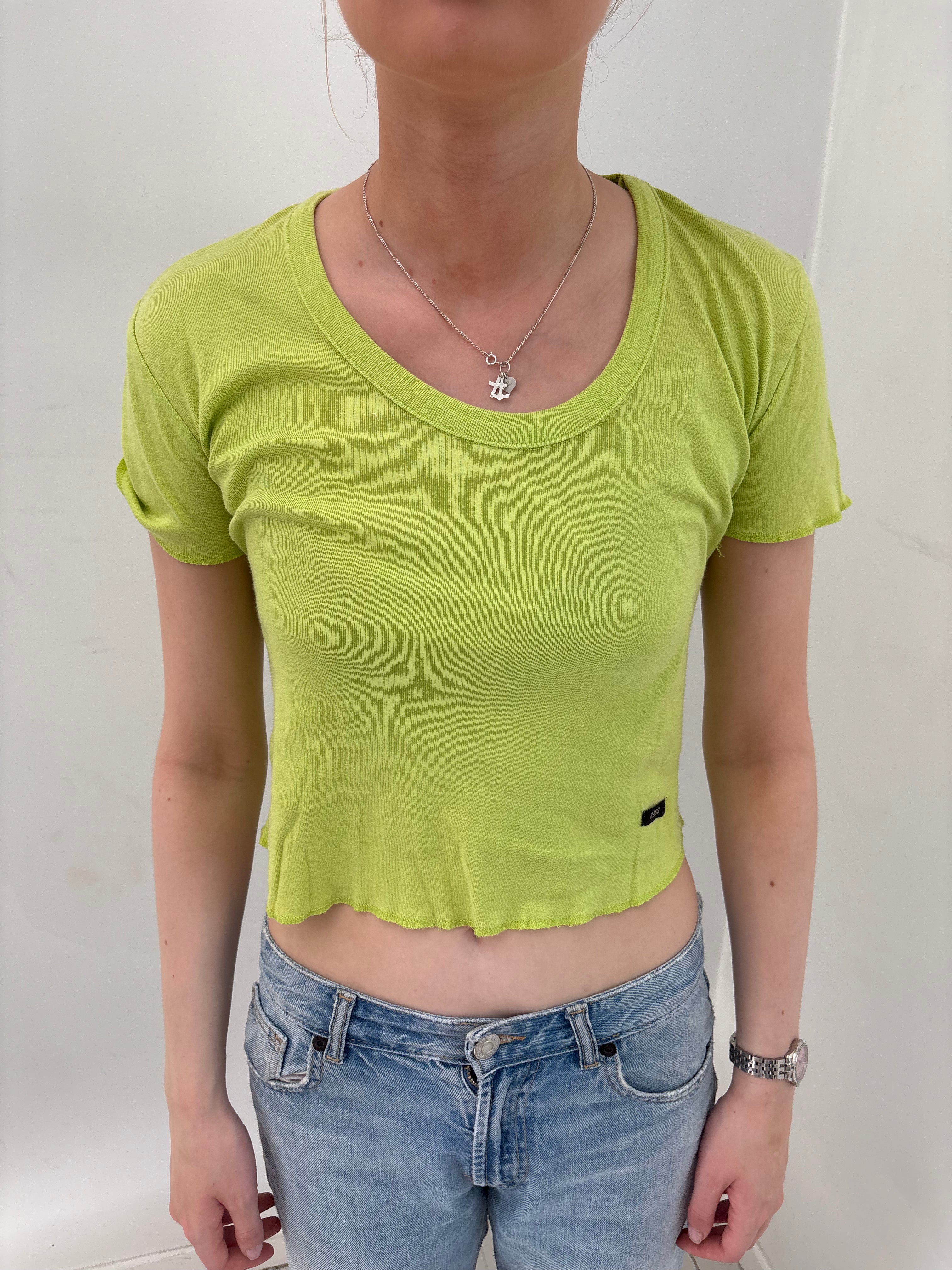 Lime Green Cropped Scoop Neck Tee