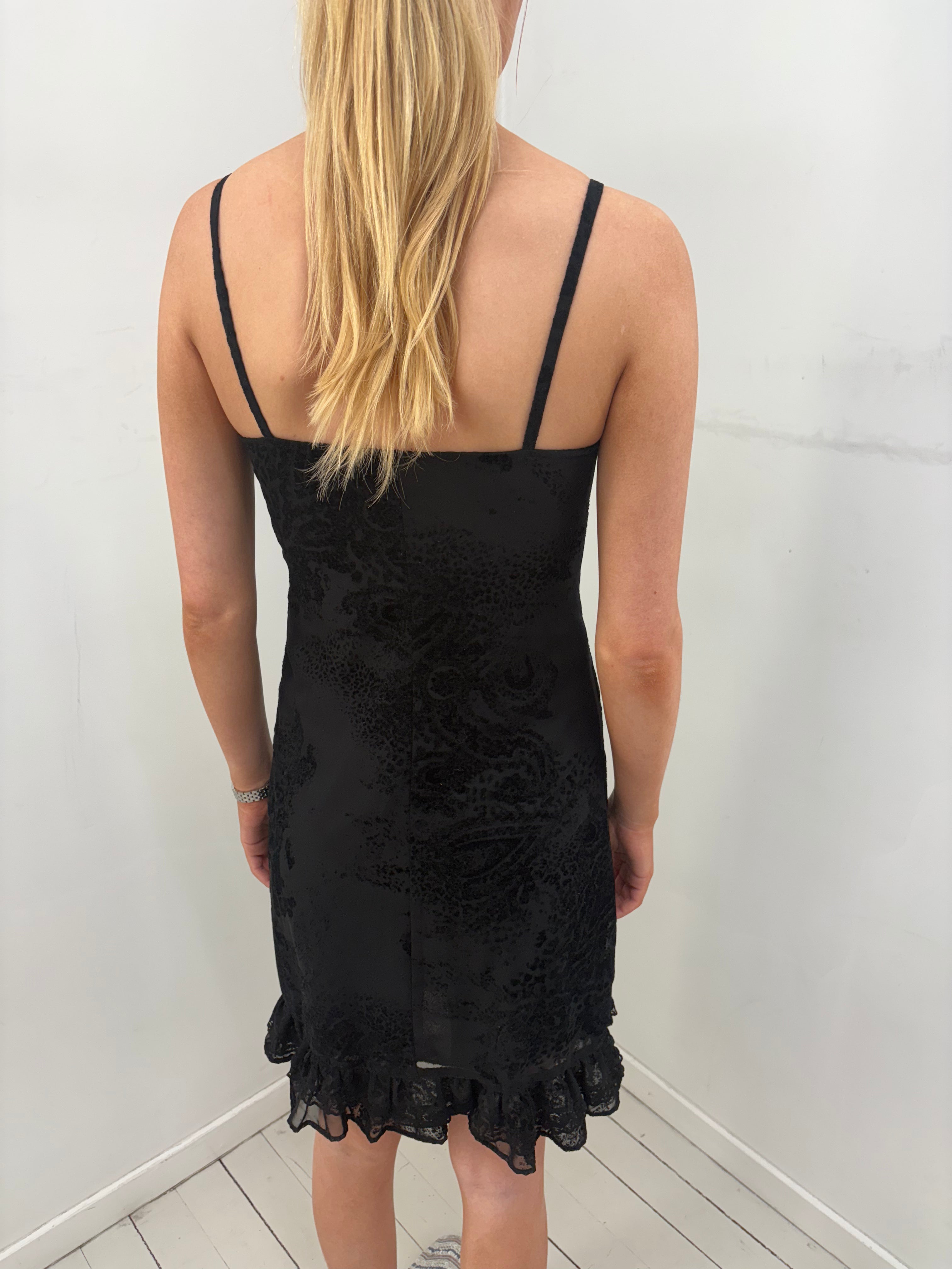 Black Lace Trim Y2K Slip Midi Dress