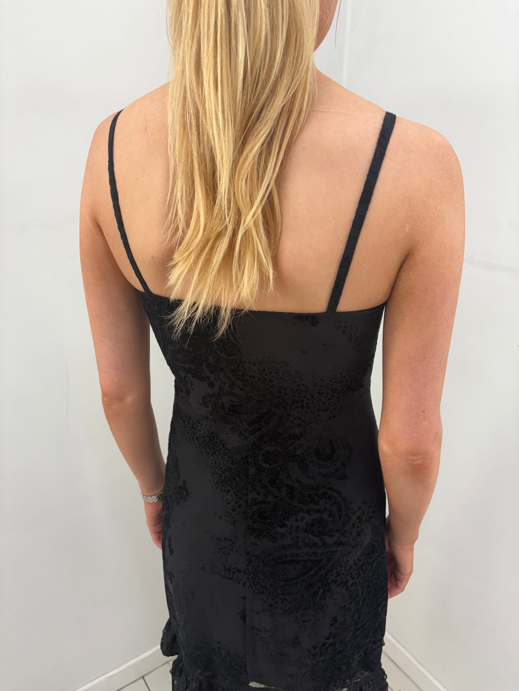 Black Lace Trim Y2K Slip Midi Dress