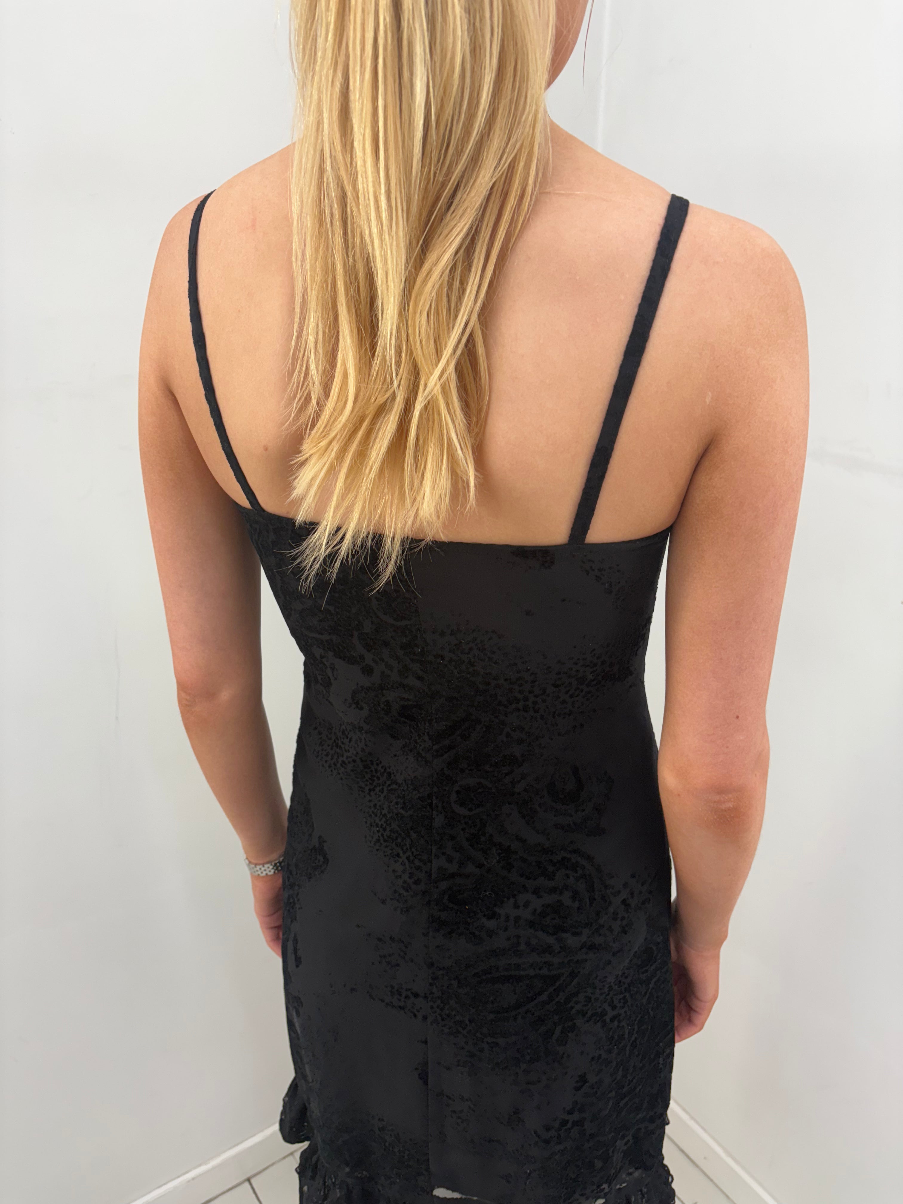 Black Lace Trim Y2K Slip Midi Dress