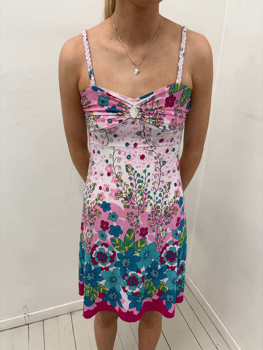 Pink Floral Y2K Spaghetti Strap Mini Dress