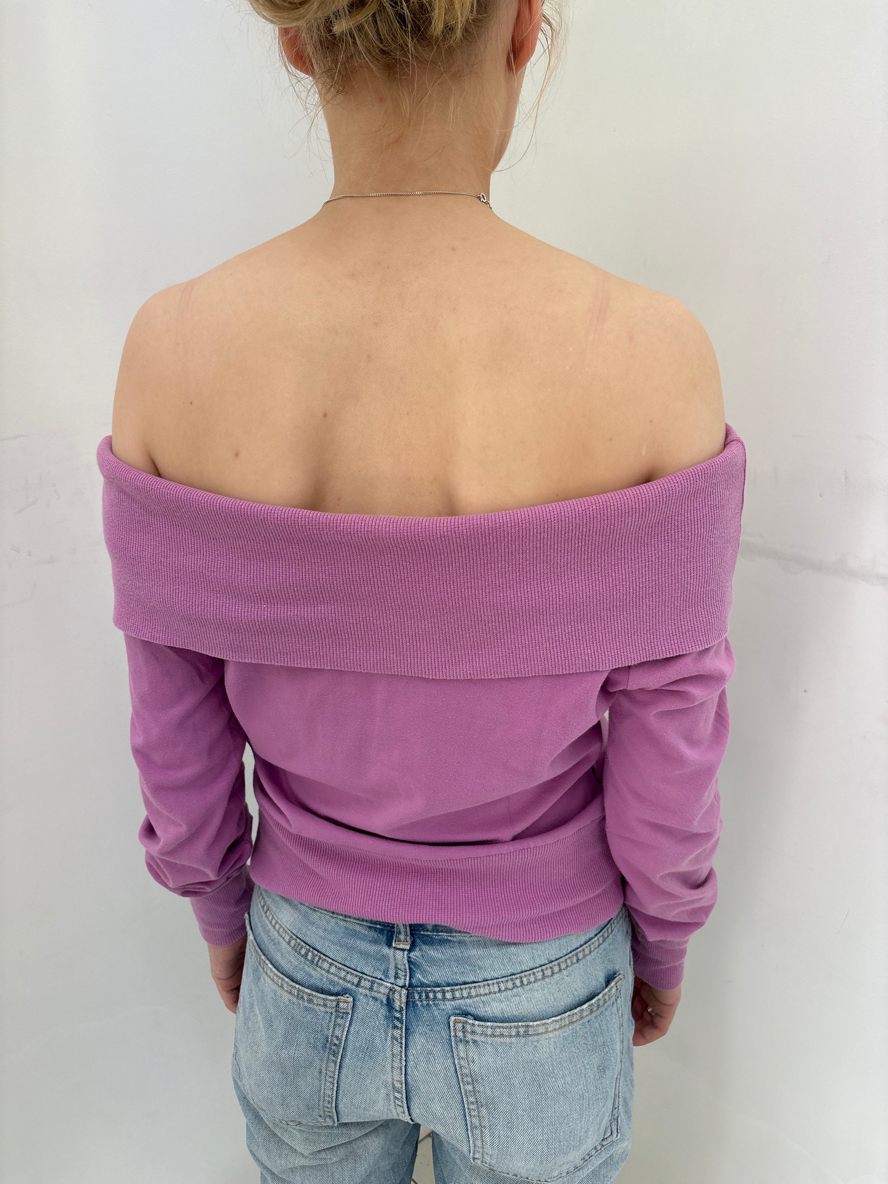 Mauve Off-Shoulder Top with Floral Embroidery