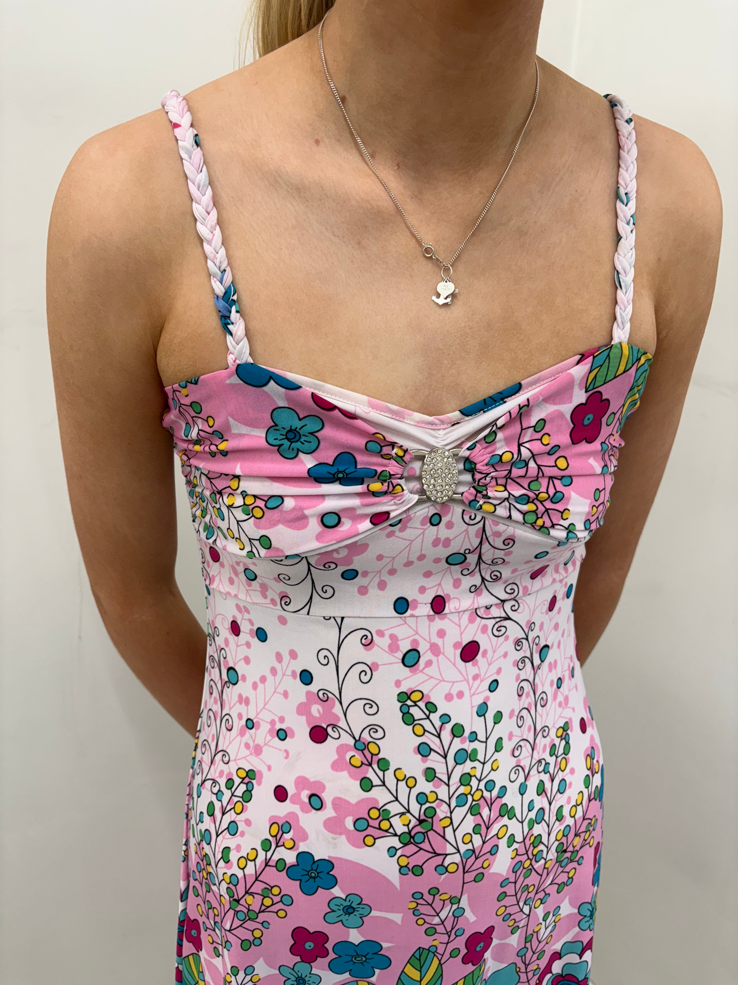 Pink Floral Y2K Spaghetti Strap Mini Dress