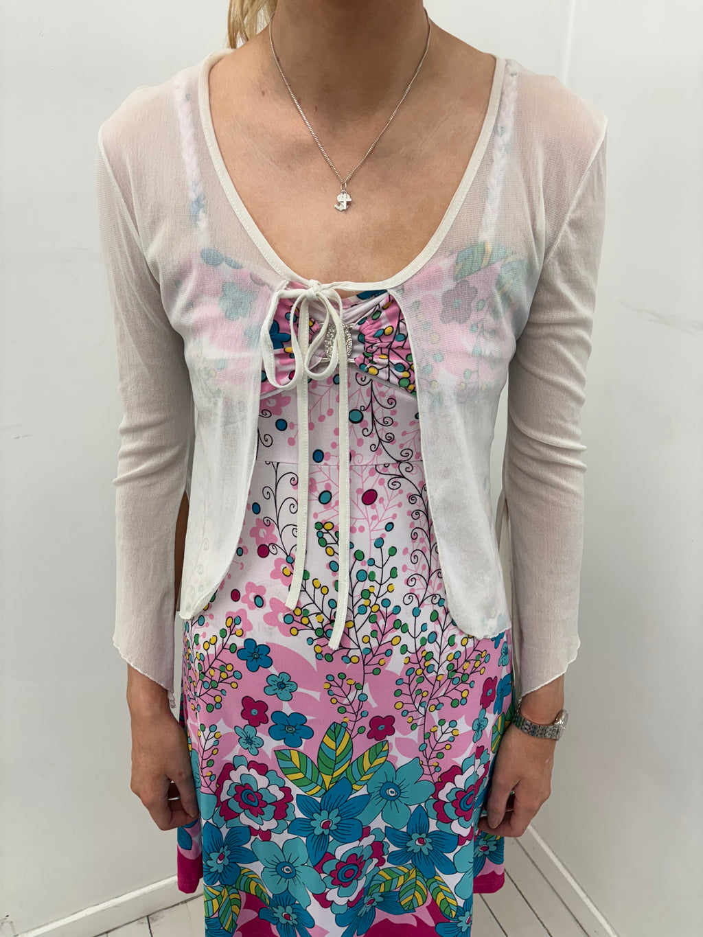 Sheer White Tie Front Y2K Cardigan