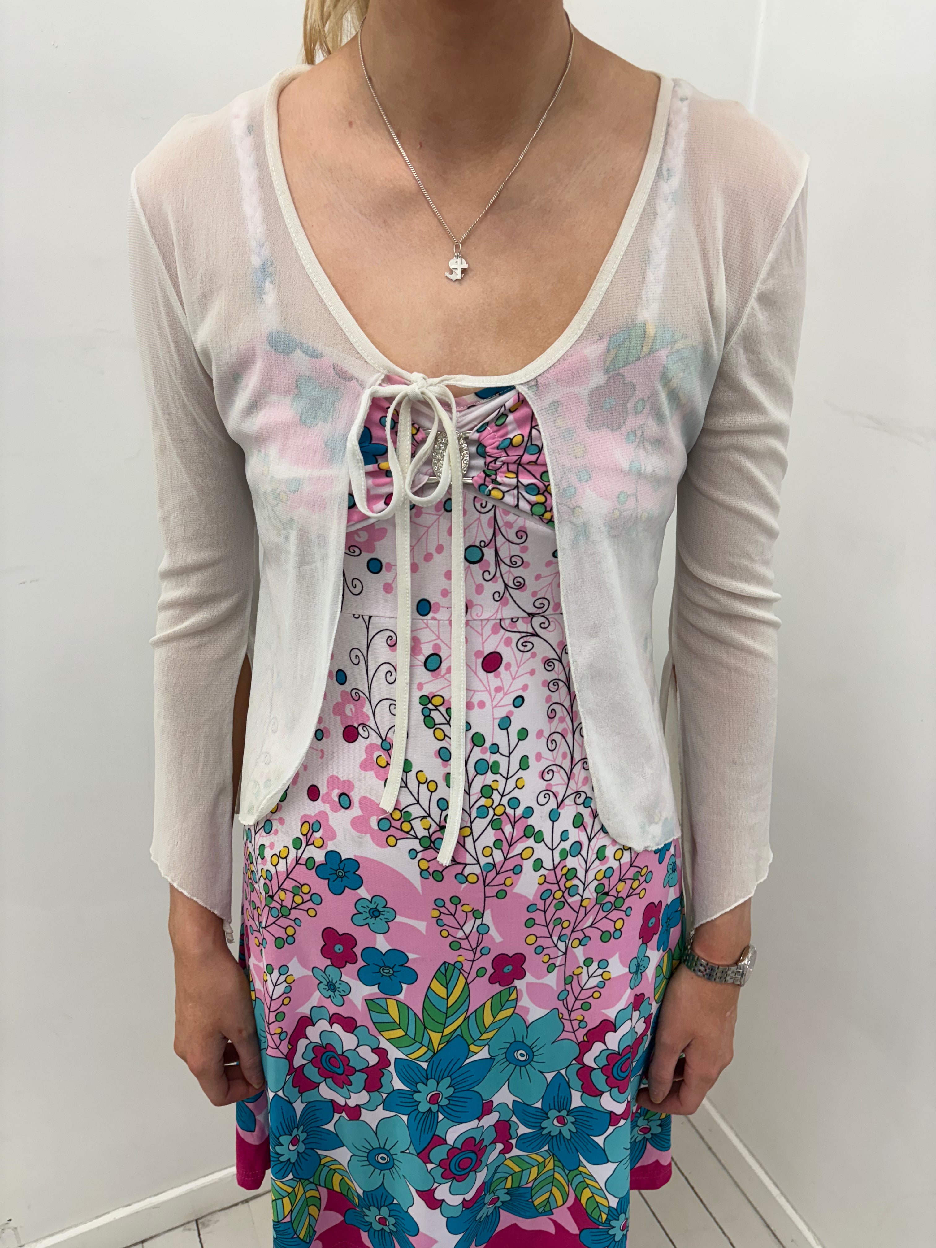 Sheer White Tie Front Y2K Cardigan