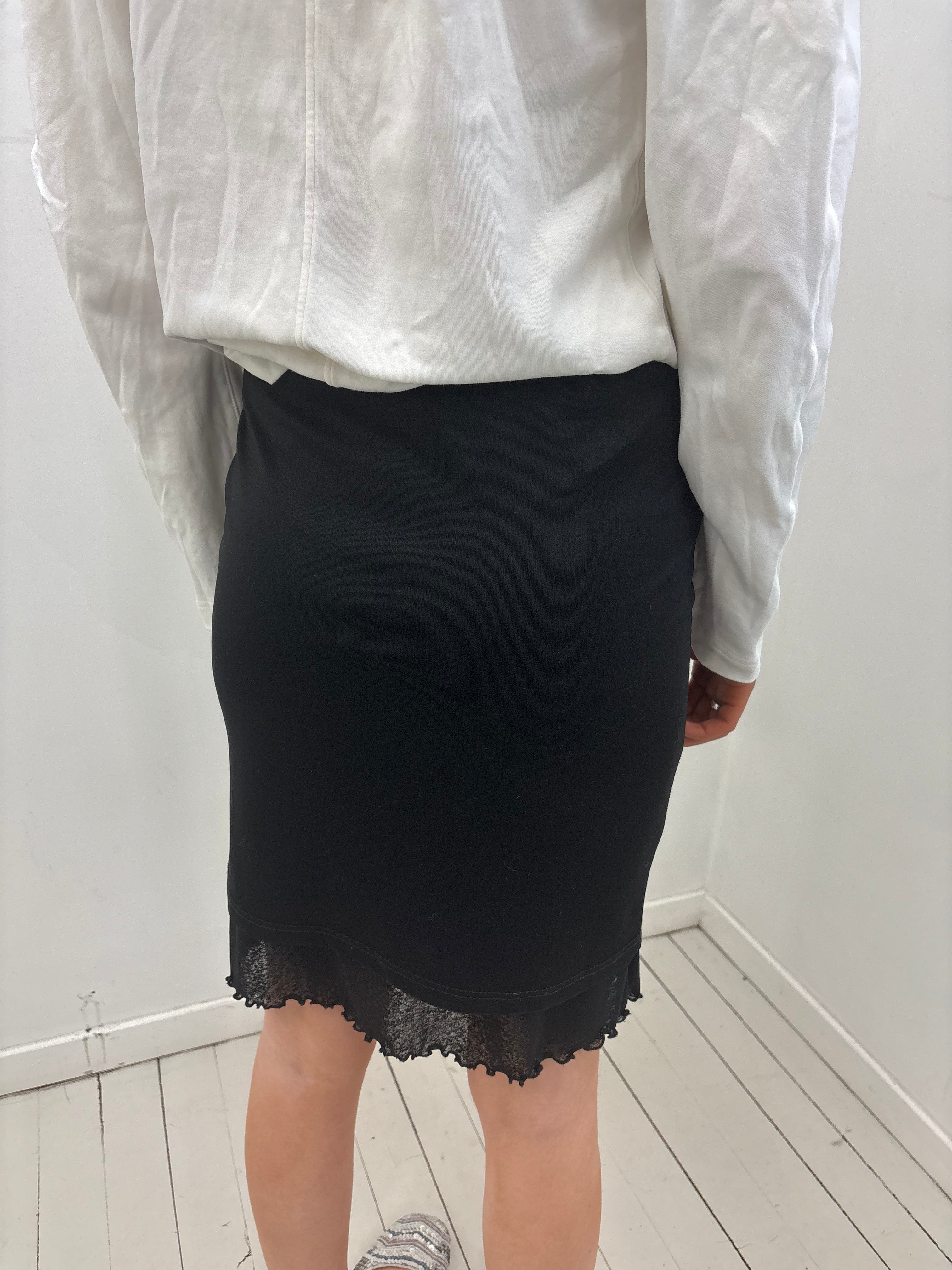 Y2K Black Lace Trim Midi Skirt