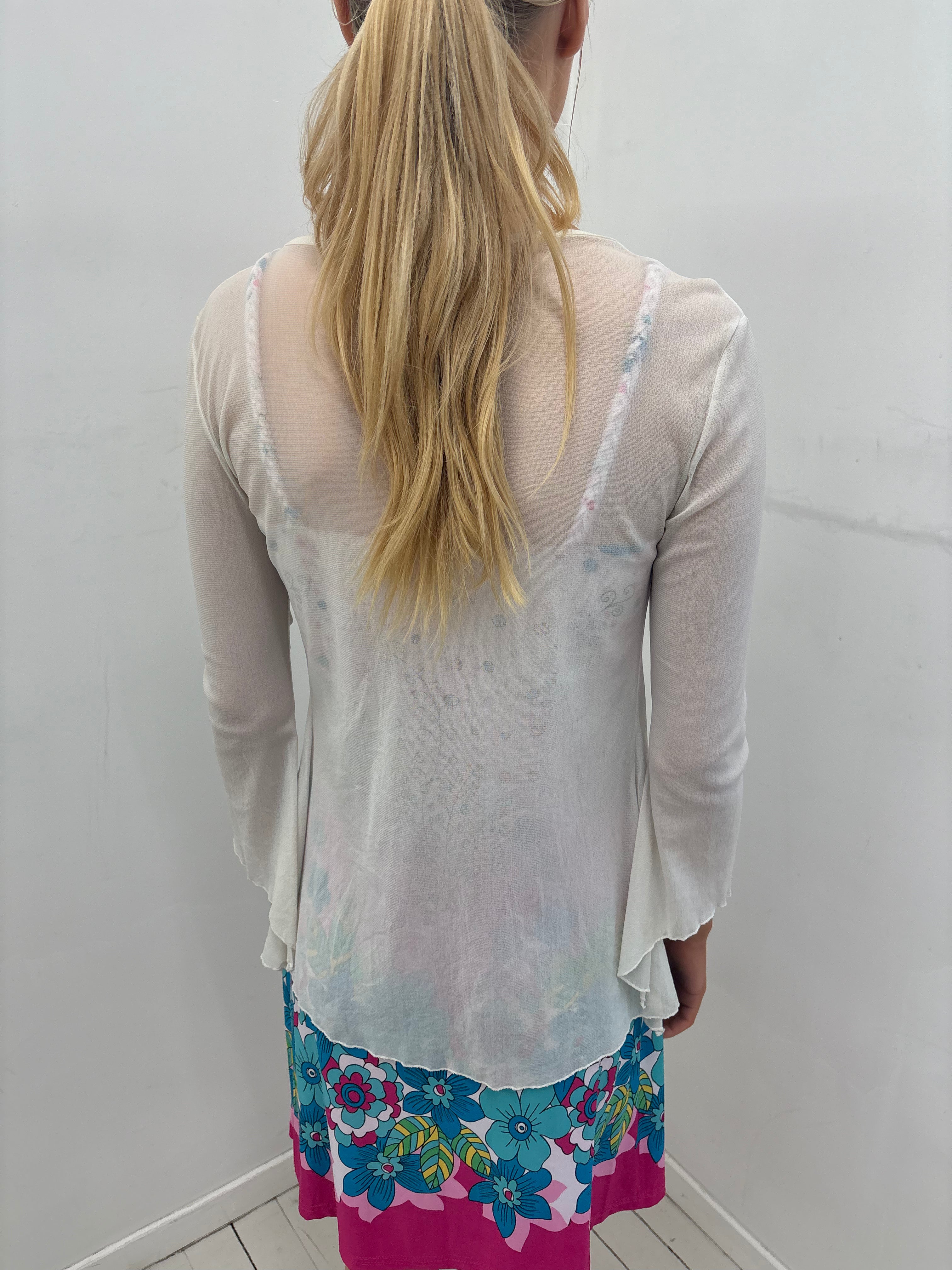 Sheer White Tie Front Y2K Cardigan