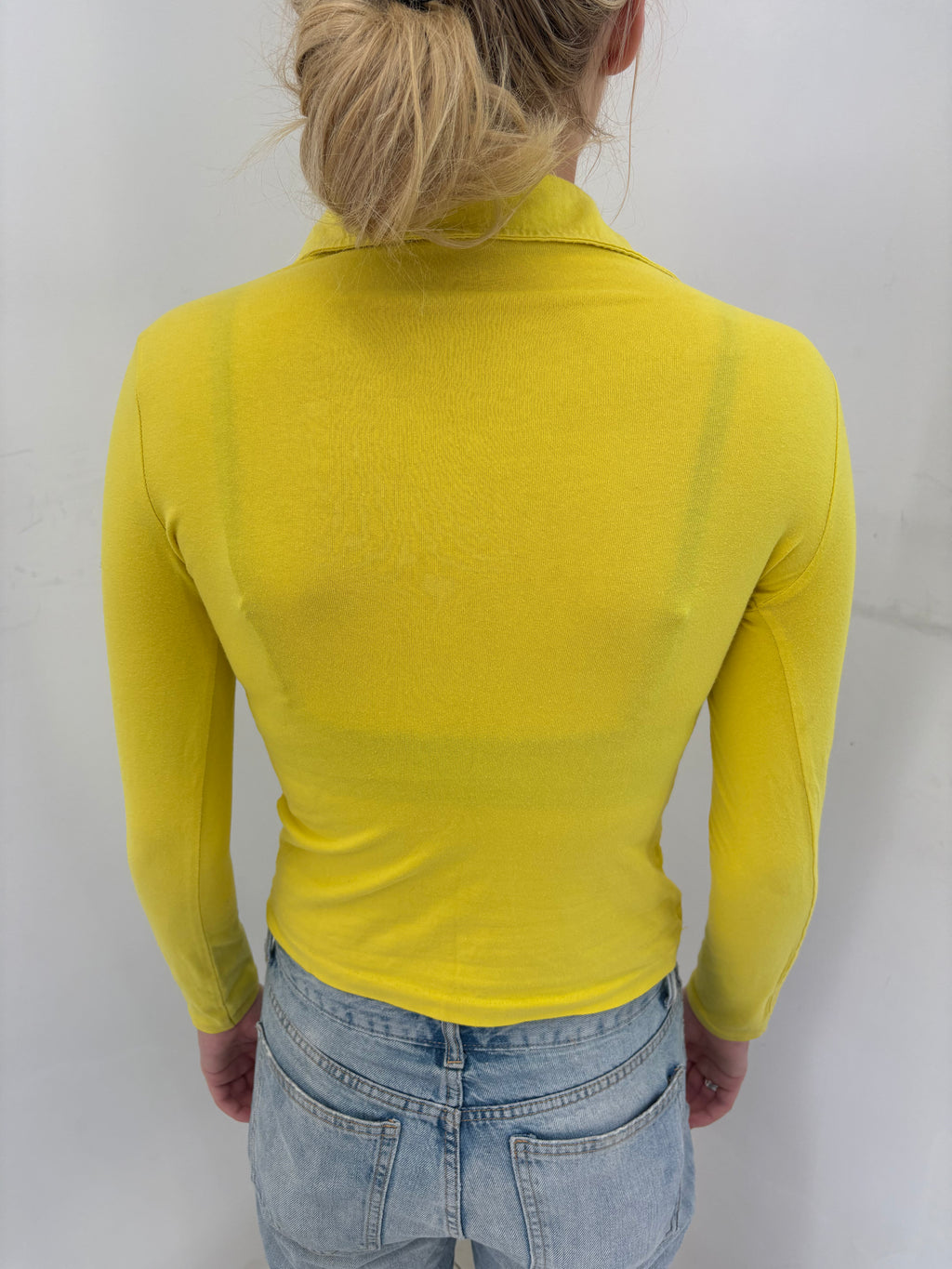 Mustard Yellow Collared Long Sleeve Ruched Top