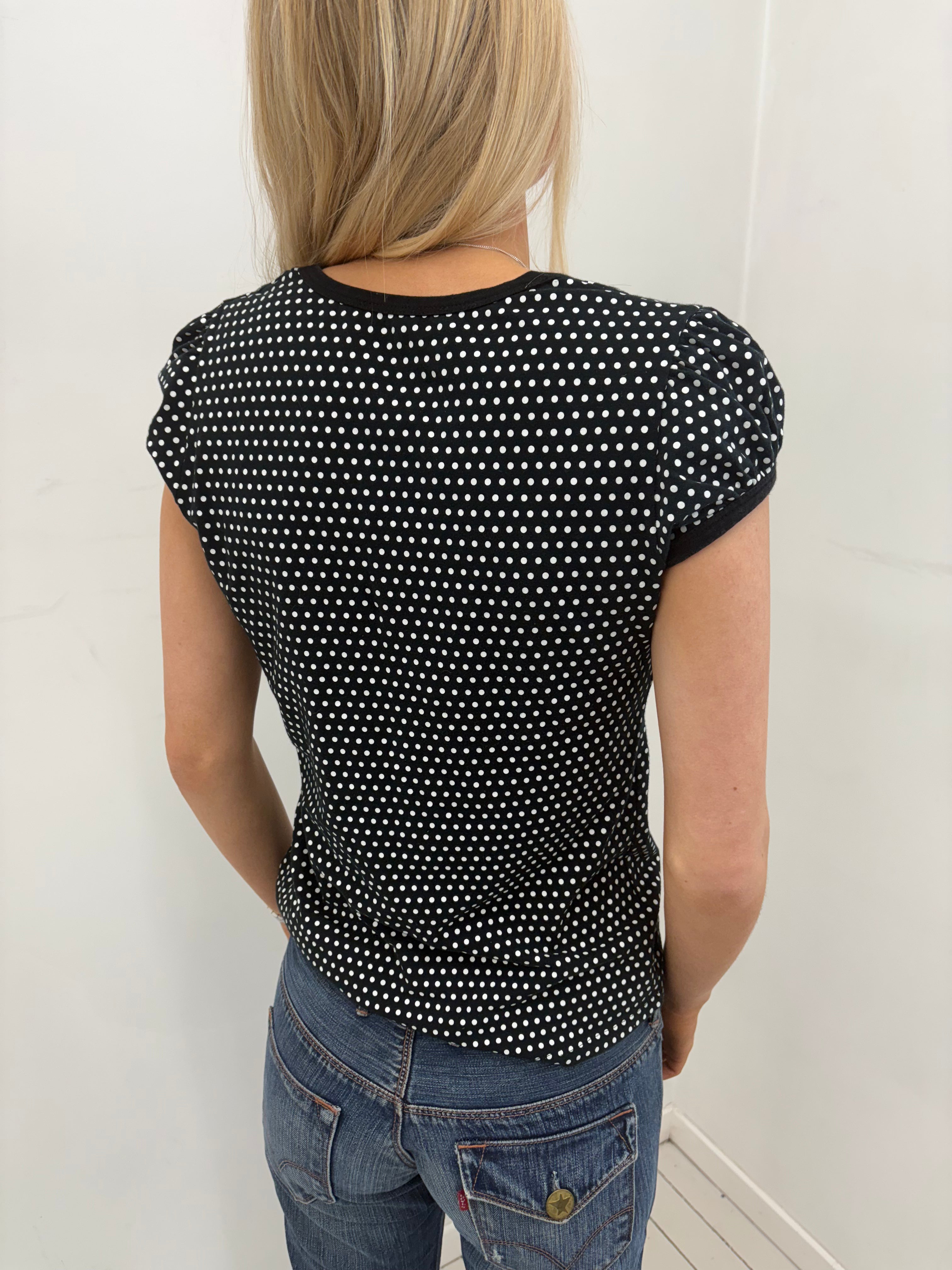 Black Polkadot Fitted Scoop Neck Top
