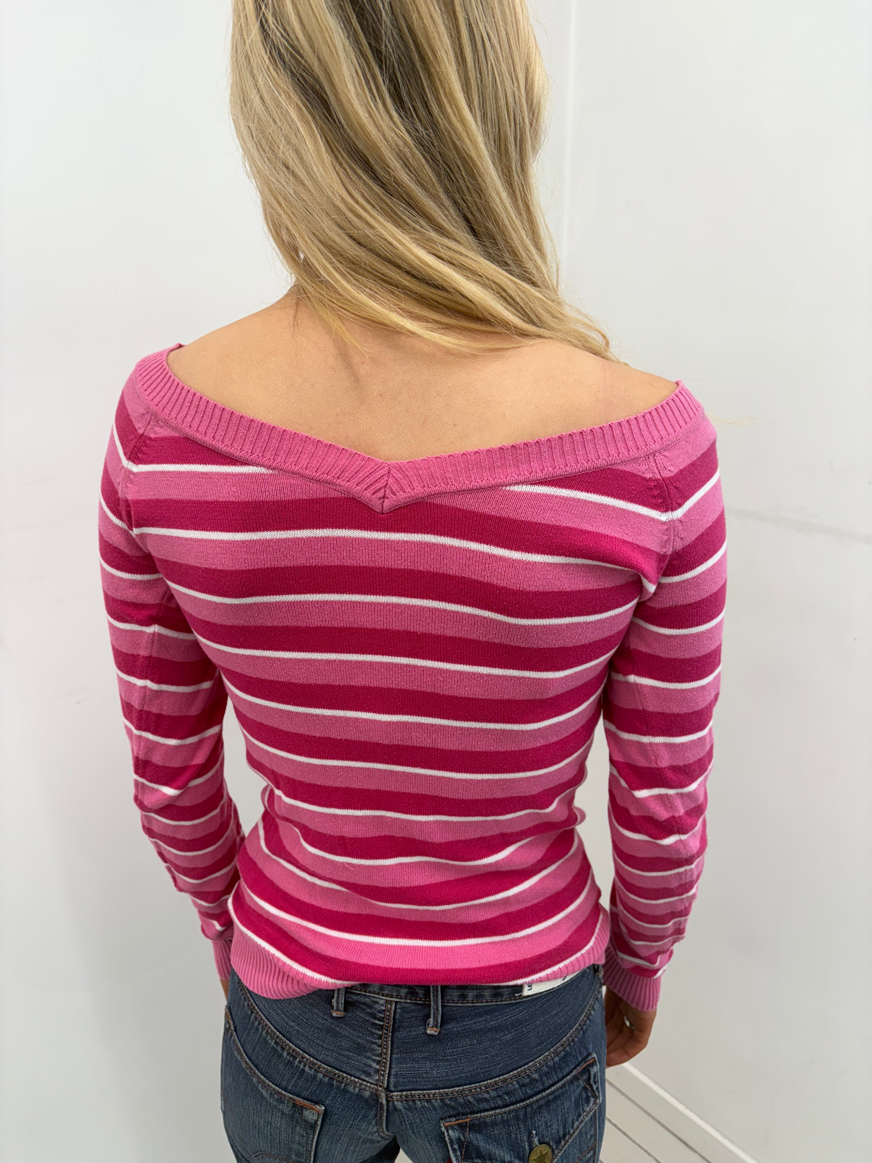 Pink Striped Off-Shoulder Knit Top