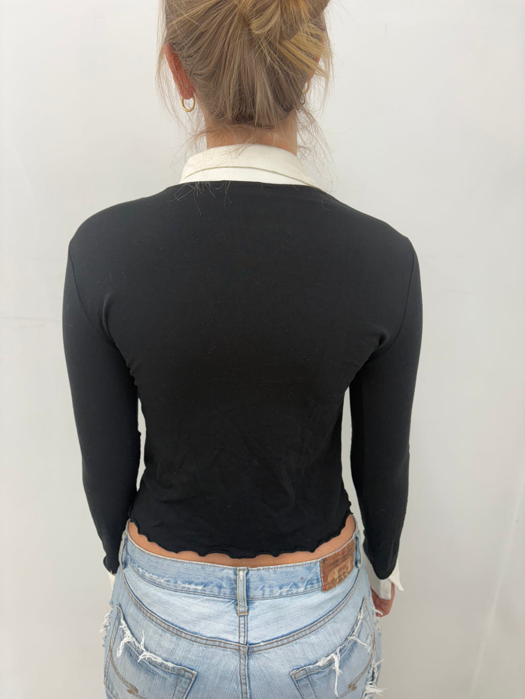 Layered Look Embellished Wrap Long Sleeve Top